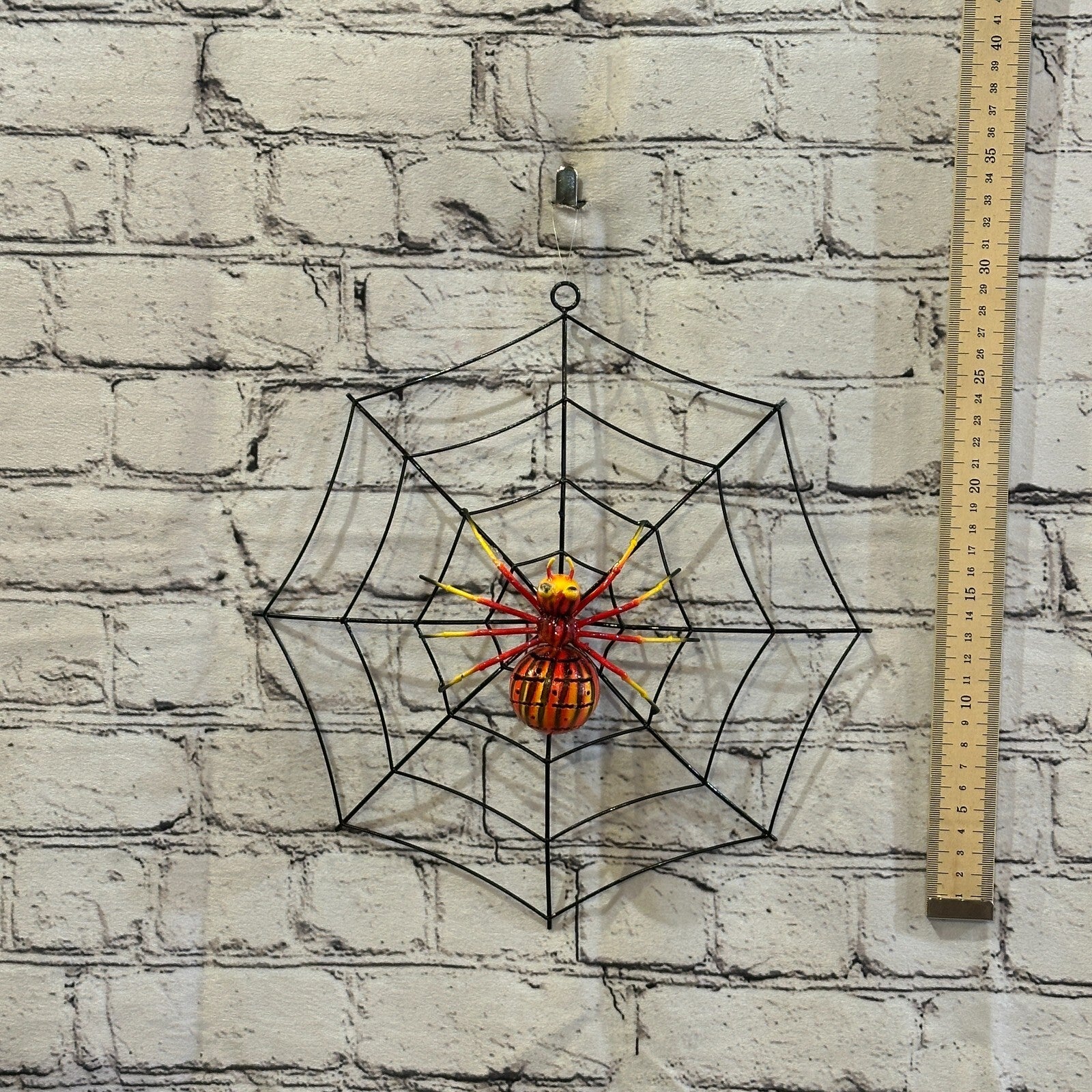 30cm x 30cm Orange Spider On Web Bug Metal Tin Wall Hanging Ornament Statue3