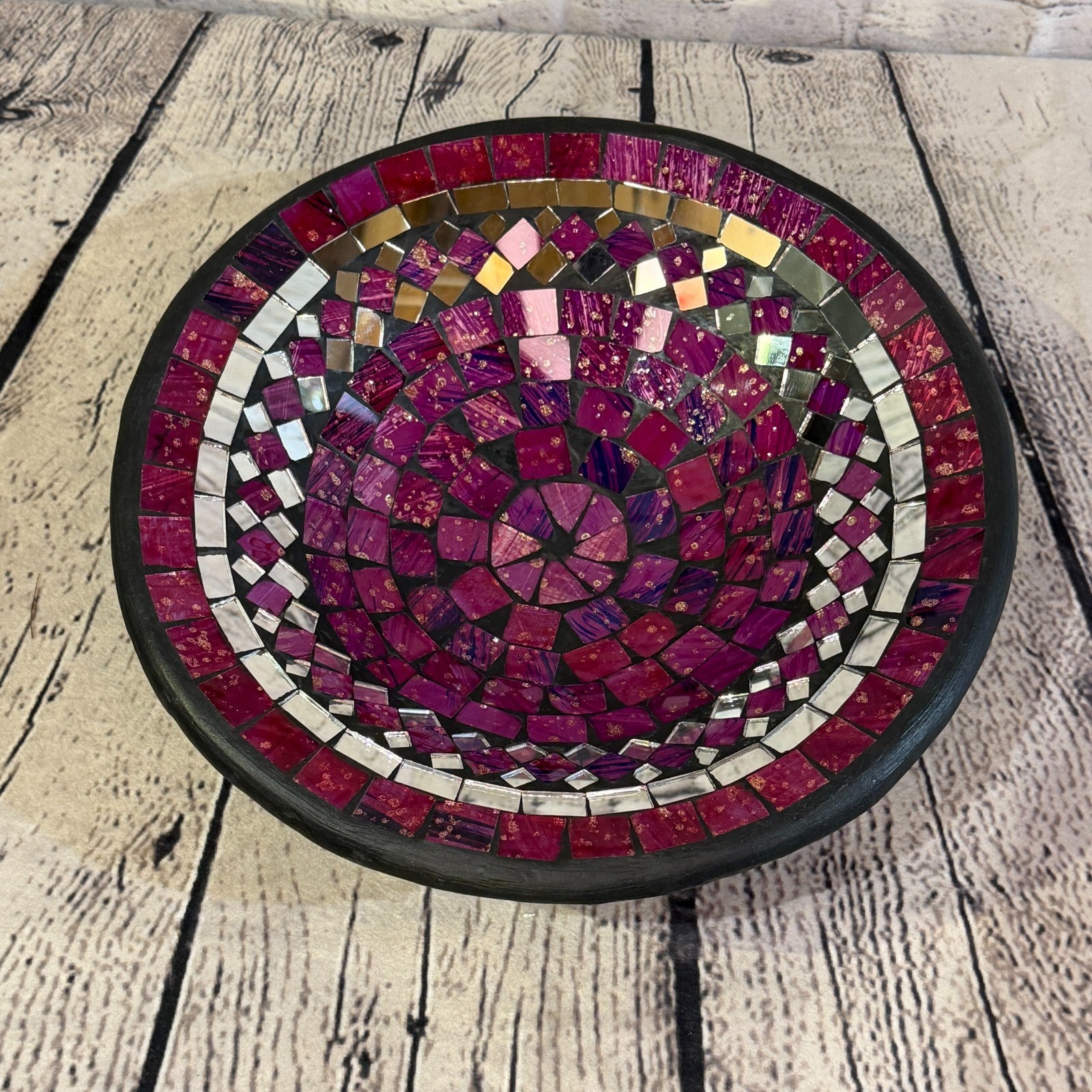 28cm Purple Round Mirror Mosaic Handmade Ceramic Glass Tile Bowl Fruit0