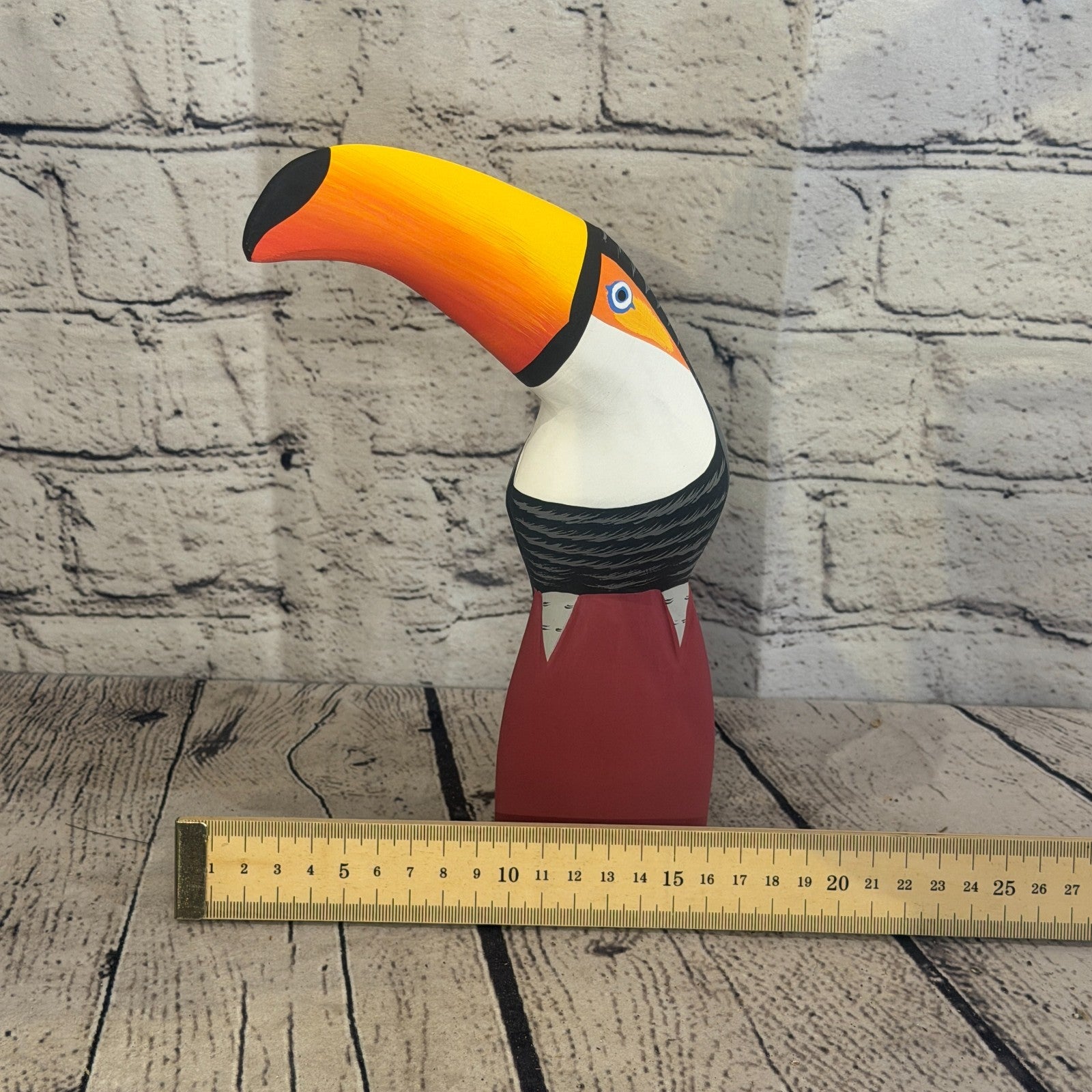 20cm Black White Toucan Bird Ornament Statue Fair Trade Hand Made Carved Wood6