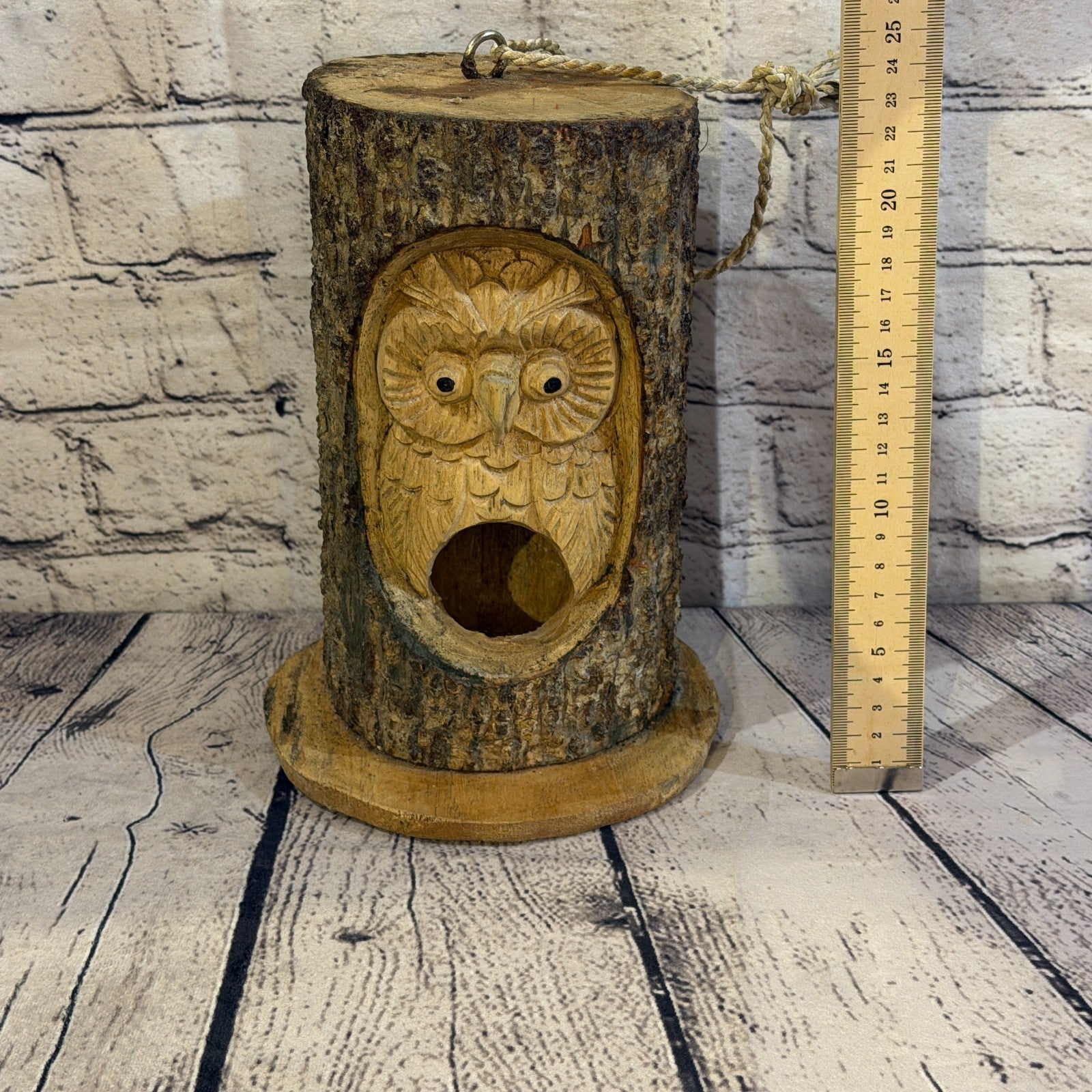 Owl Of The Woods Bird House 20cm Carved Wizard Tree Trunk Wood Fairtrade5