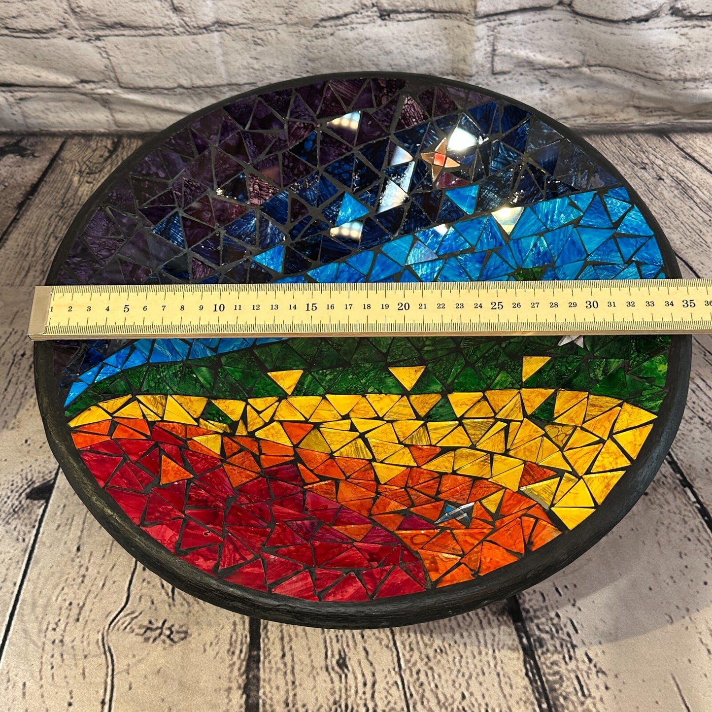 35cm Rainbow Stars Round Mosaic Handmade Ceramic Glass Tile Bowl Fruit1