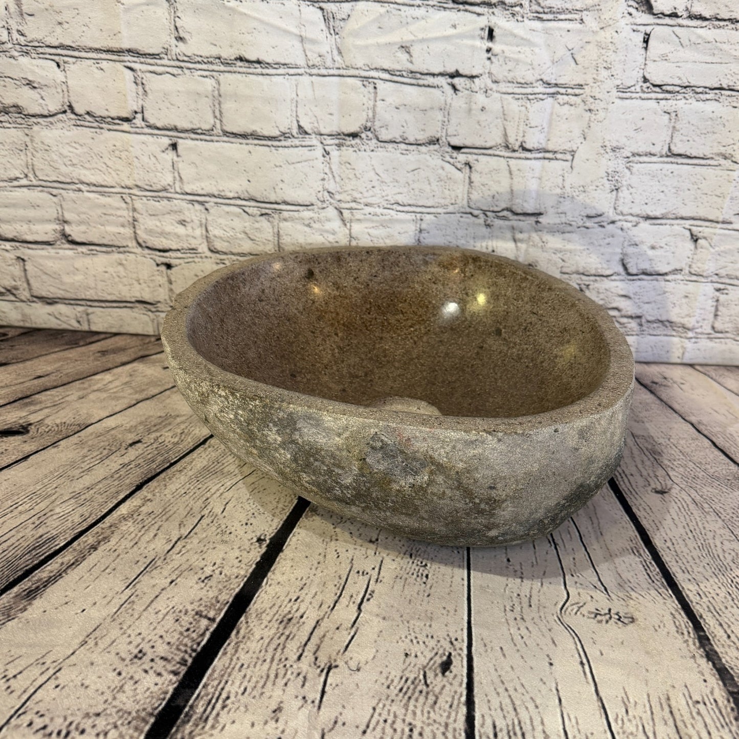 34cm x 33cm Wash Basin Bathroom Counter Top Washing River Stone Bowl Sink No 303