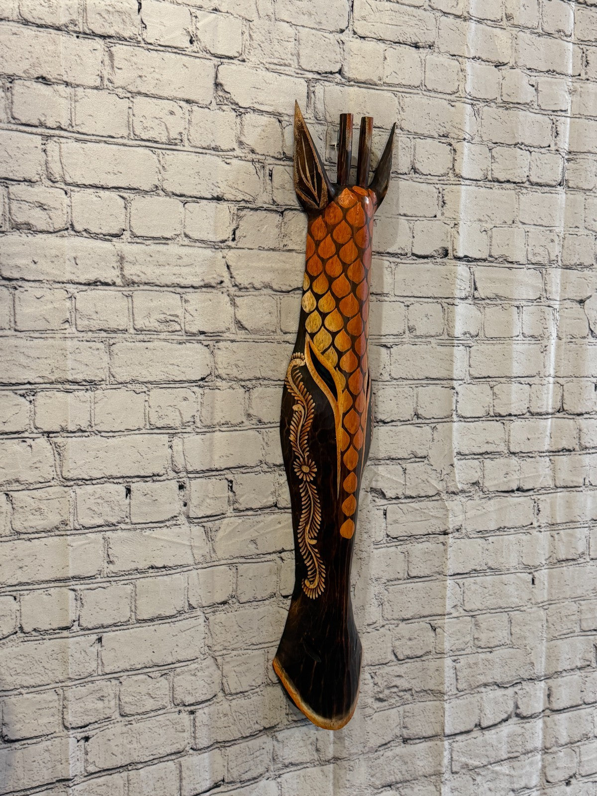 80cm Giraffe Paint Hand Carved Fair Trade Wooden Animal Wall Art Wall Hang Mask0
