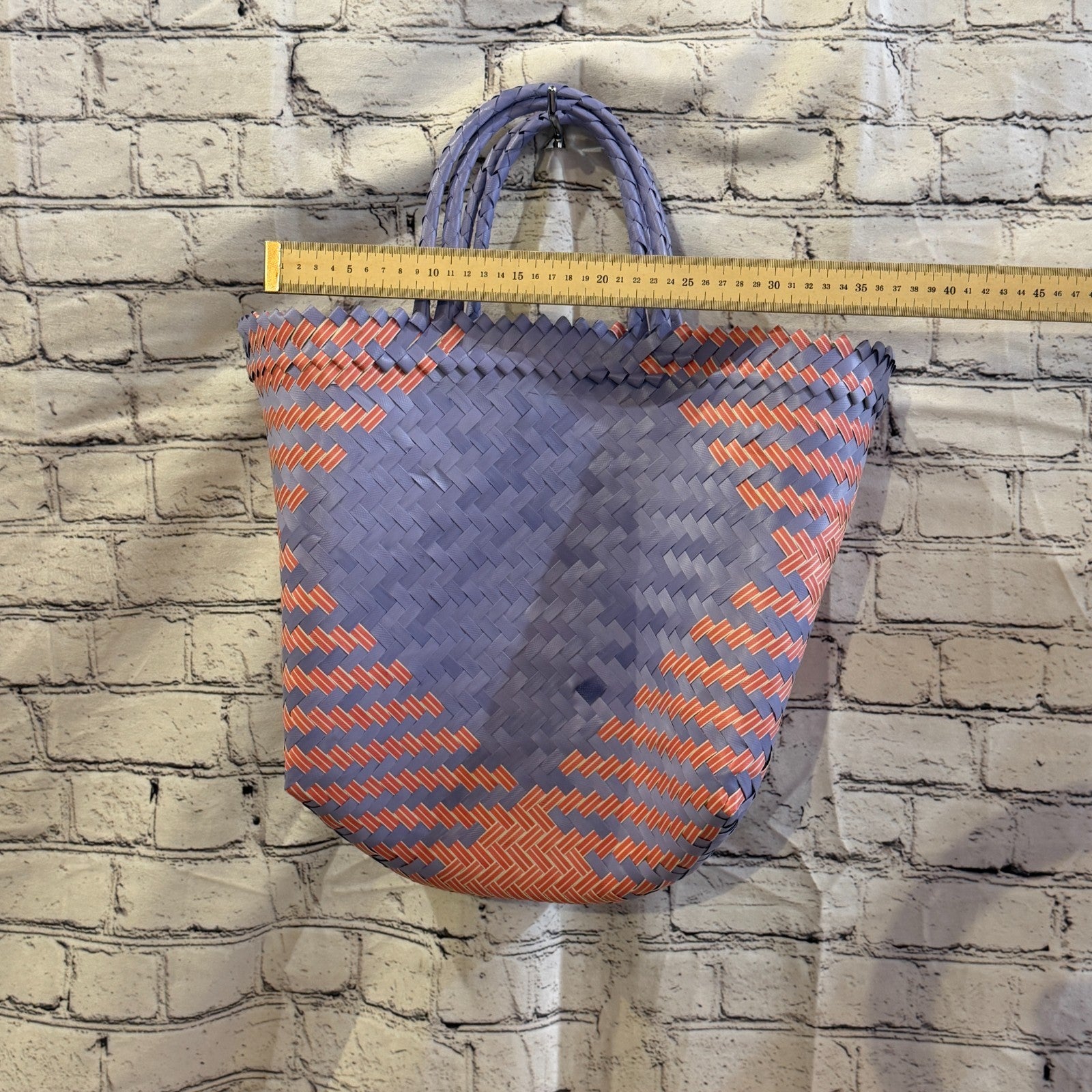 Pink Purple 40cm Handwoven Tote Bag Recycled Plastic Eco-Friendly Market Beach3