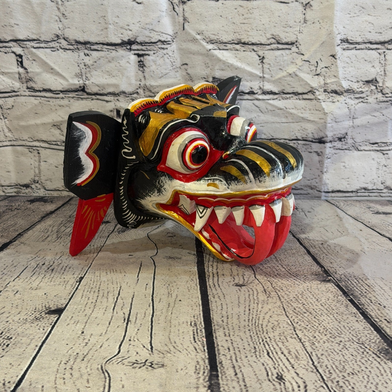 20cm Naga Basukih Black Dragon Hindu Deity Wooden Hand Carved Mask Painted4