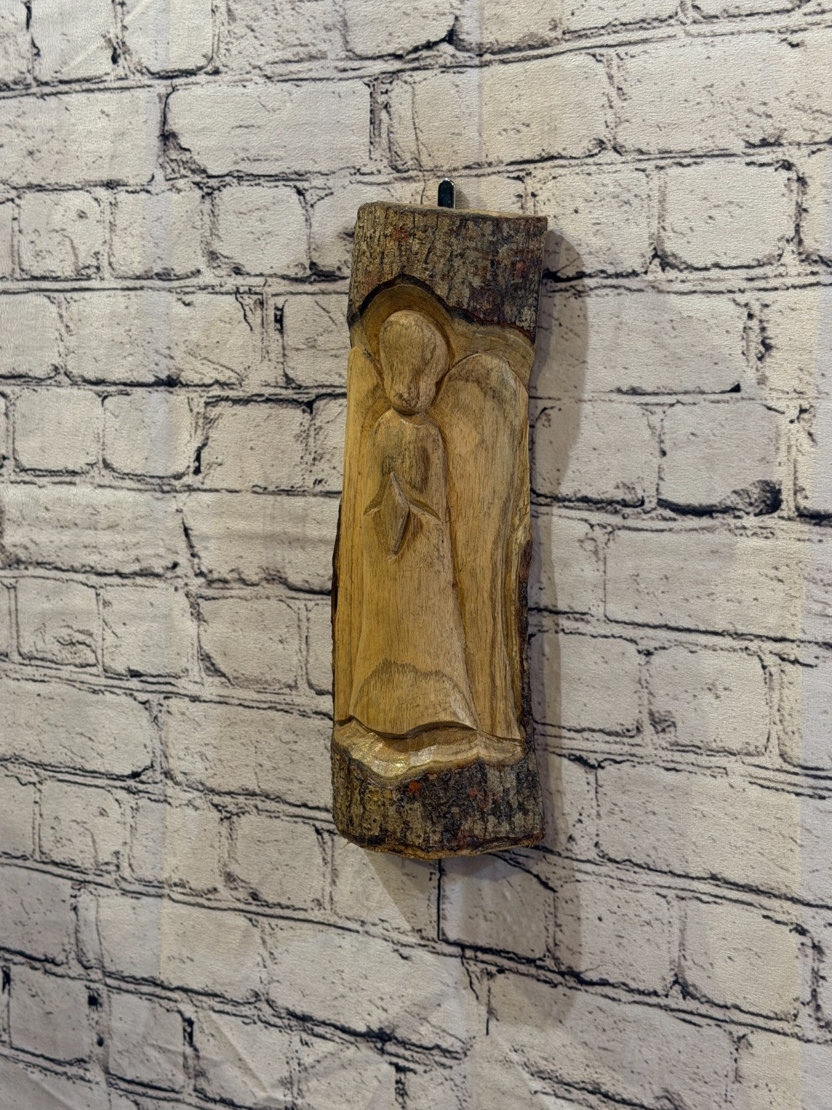 Praying Angel Design 30cm Hand Carved Wizard Tree Trunk Wood Fairtrade2