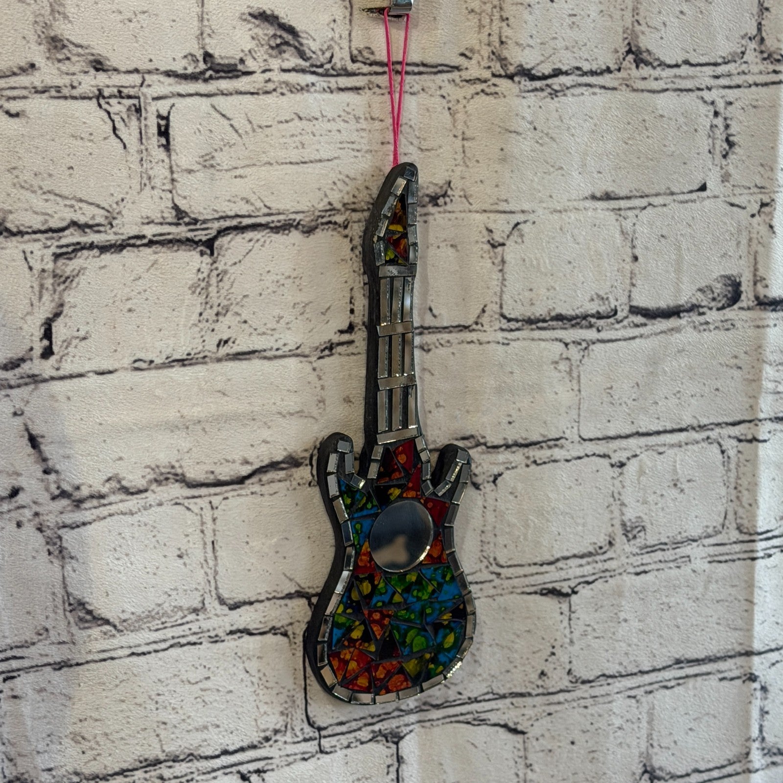 Rainbow Electric Guitar Mosaic Tile Wall Mirror 25cm Handmade Random Colour8