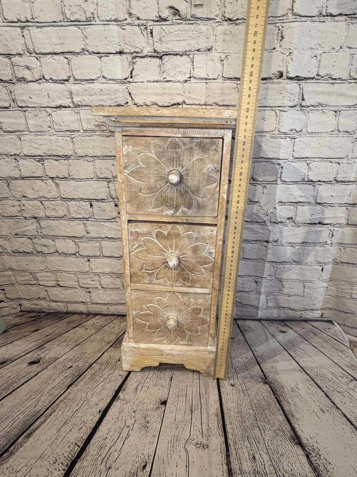 60cm x 25cm White 3 Draw Pillar Wooden Side Cabinet Living Storage Furniture5