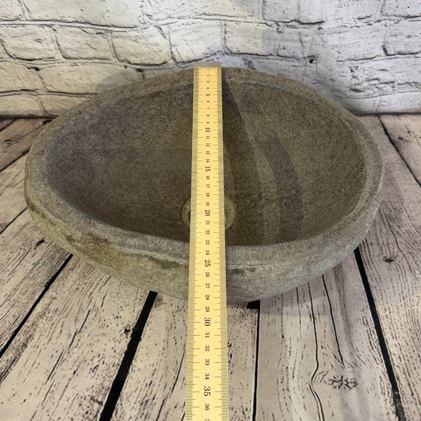 35cm x 25cm Wash Basin Bathroom Counter Top Washing River Stone Bowl Sink No 338