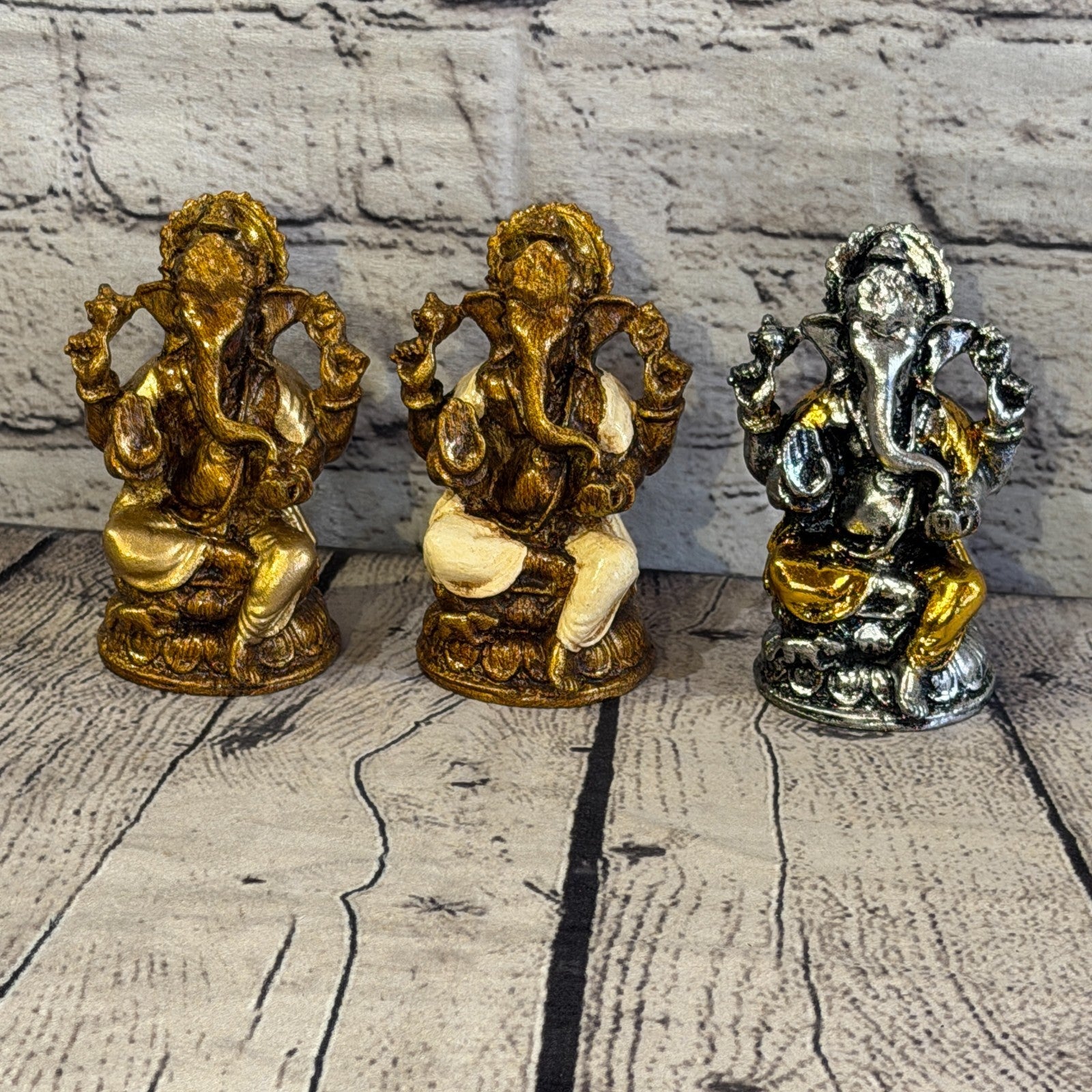 Bronze & Bronze 12cm Small Ganesh Ganesa Sitting On Lotus Statue Resin Hindu8