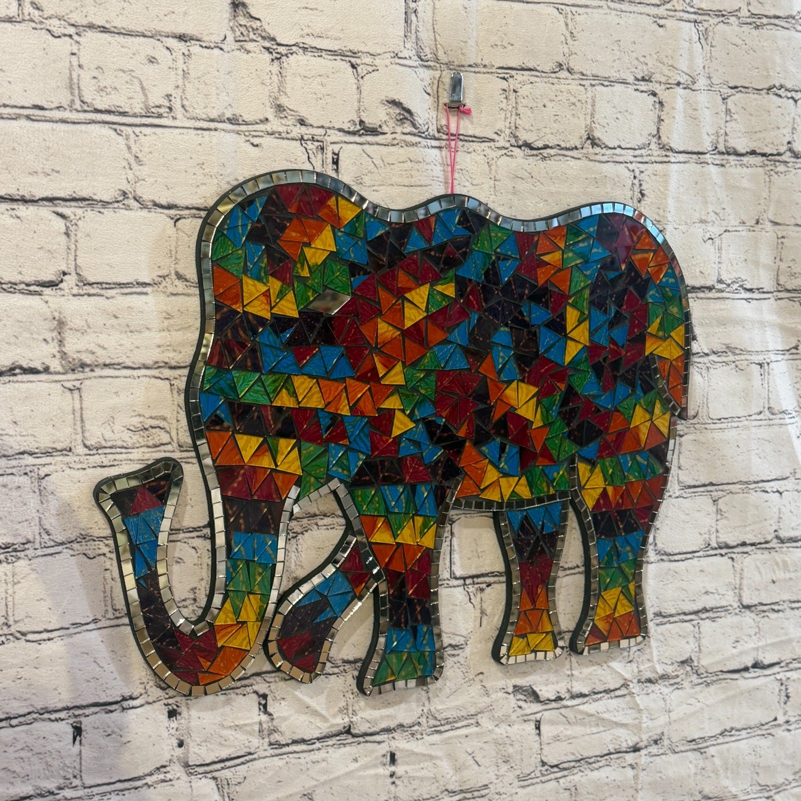 Rainbow Standing Elephant Mosaic Tile Wall Plain 50cm x 35cm Handmade New0