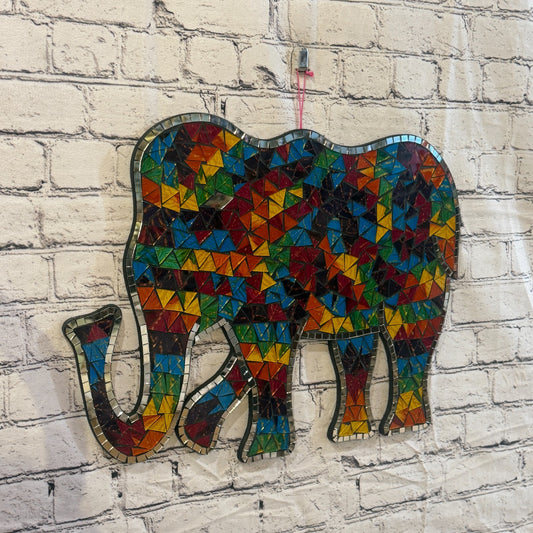 Rainbow Standing Elephant Mosaic Tile Wall Plain 50cm x 35cm Handmade New0