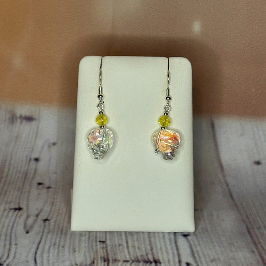 Yellow Crystal And Skull Shaped Dangle Drop Earrings Handmade UK Jewellery0