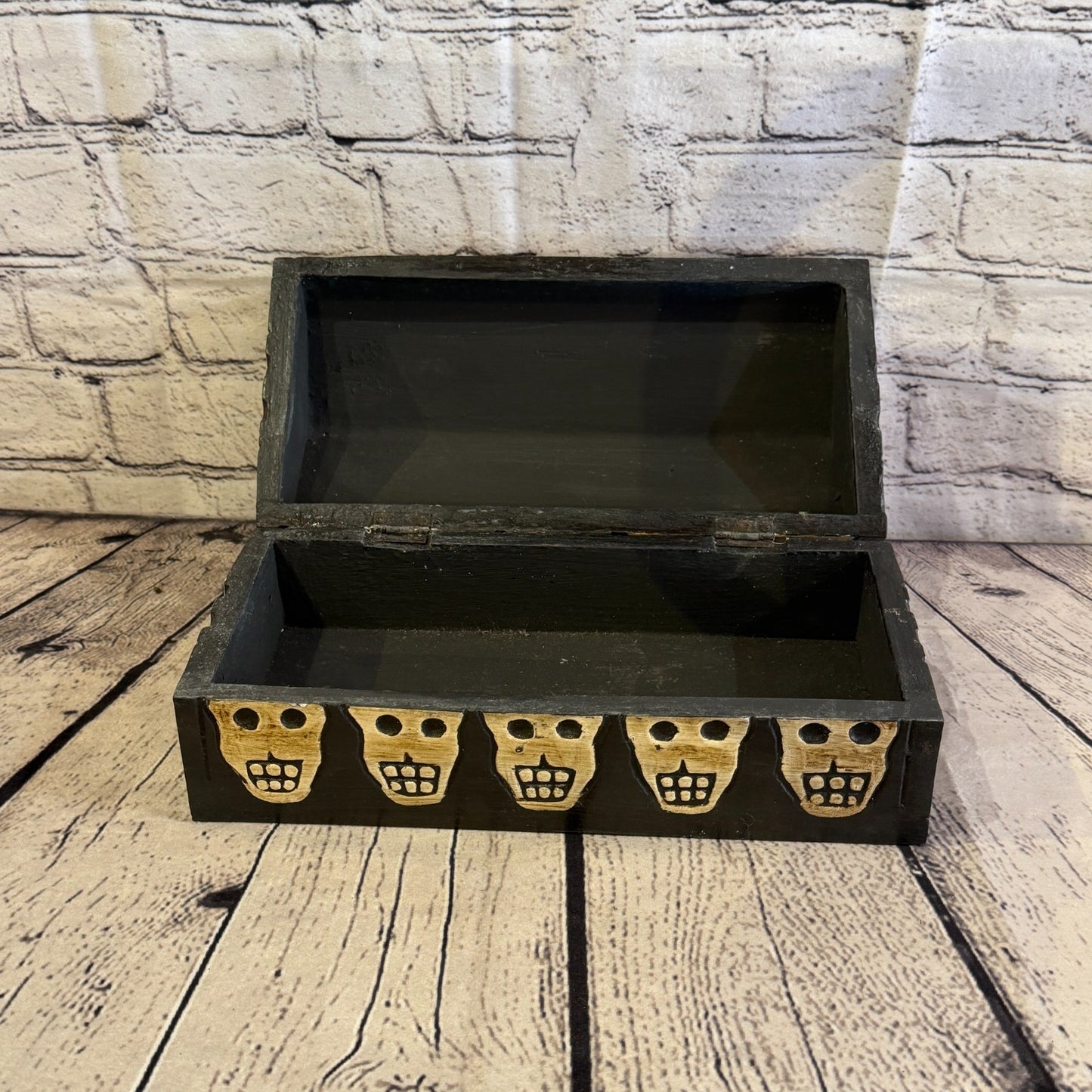 26cm x 12cm x 12cm Wood Gothic Pentagram Skull Coffin Jewellery Trinket Box5