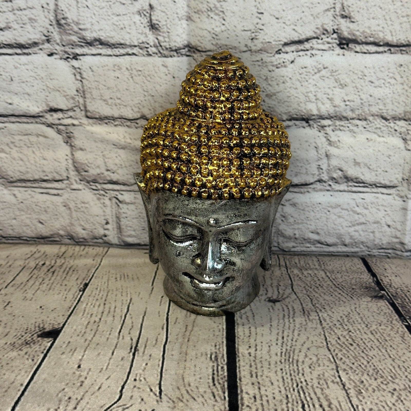 Silver Gold 15cm Small Thai Buddha Head Statue Resin Hindu1