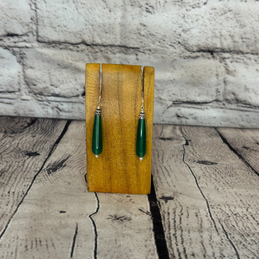 Green Agate Drop Solid Stone 925 Silver Dangle Drop Earrings Jewellery0