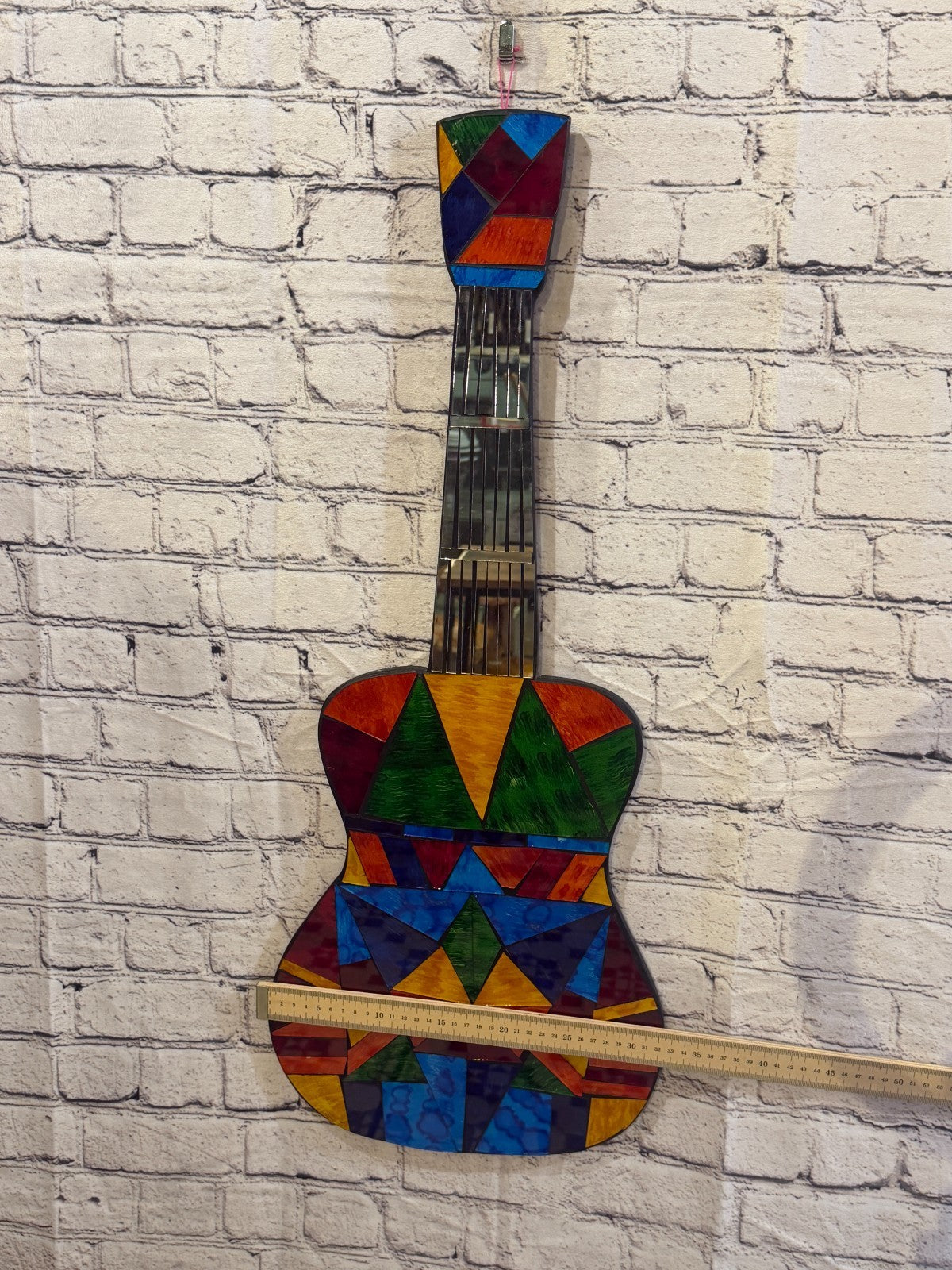 Bright Rainbow Guitar Mosaic Tile Wall Mirror 80cm x 30cm Handmade New3