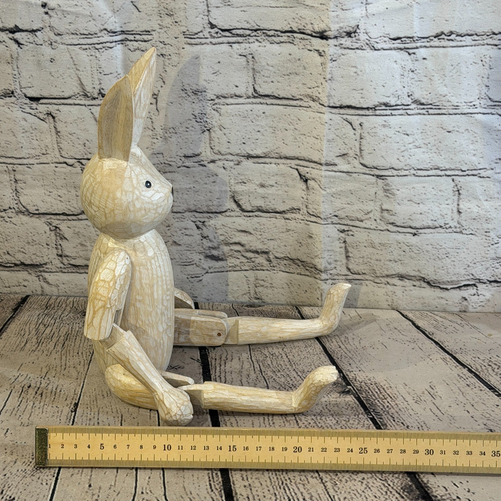 30cm Brown Bunny Rabbit Sitting Animal, Wooden Shelf Ornament Handmade Fairtrade7