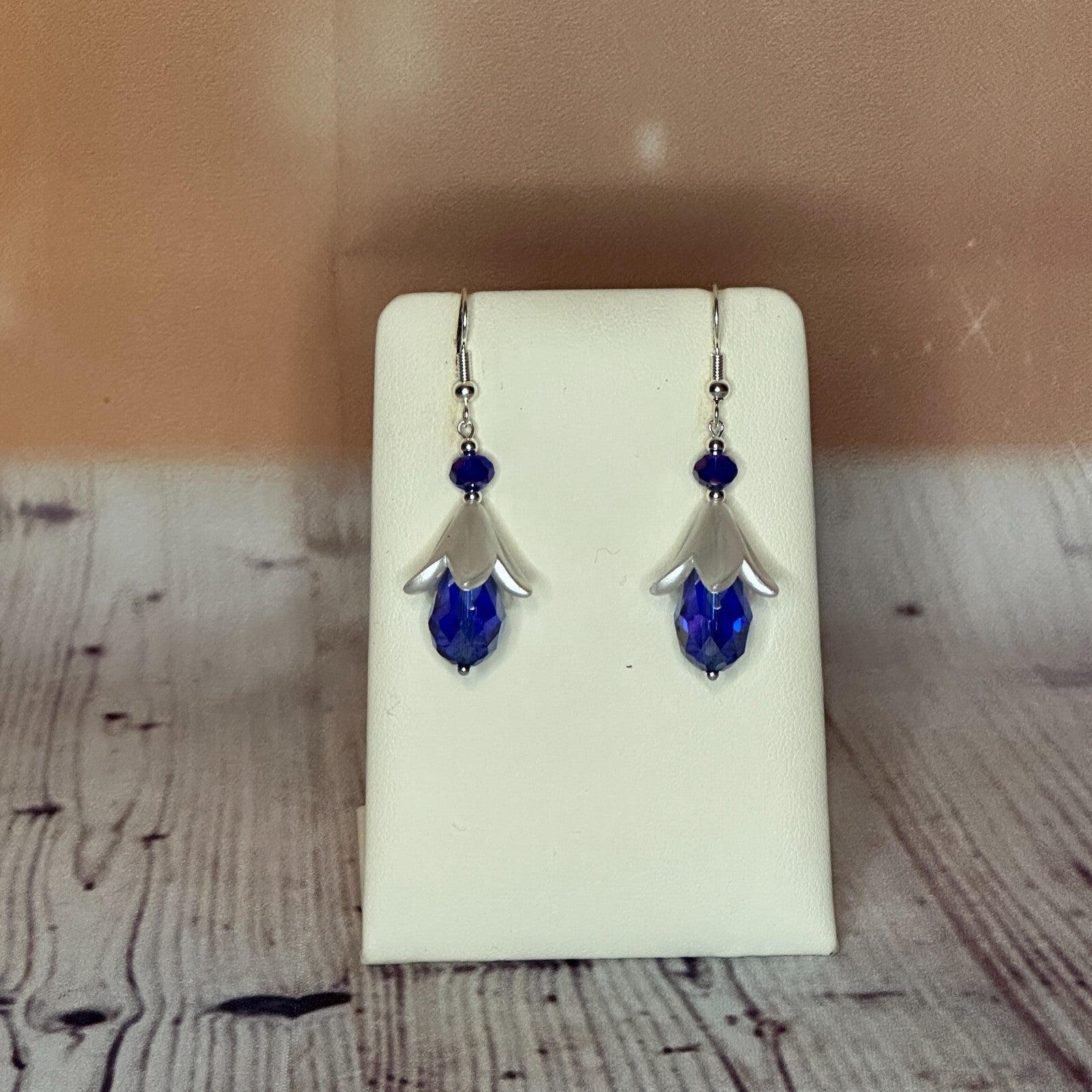 D Blue Drop Crystal Lily Flower With Dangle Drop Earrings Handmade UK Jewellery0