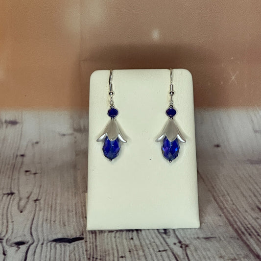 D Blue Drop Crystal Lily Flower With Dangle Drop Earrings Handmade UK Jewellery0