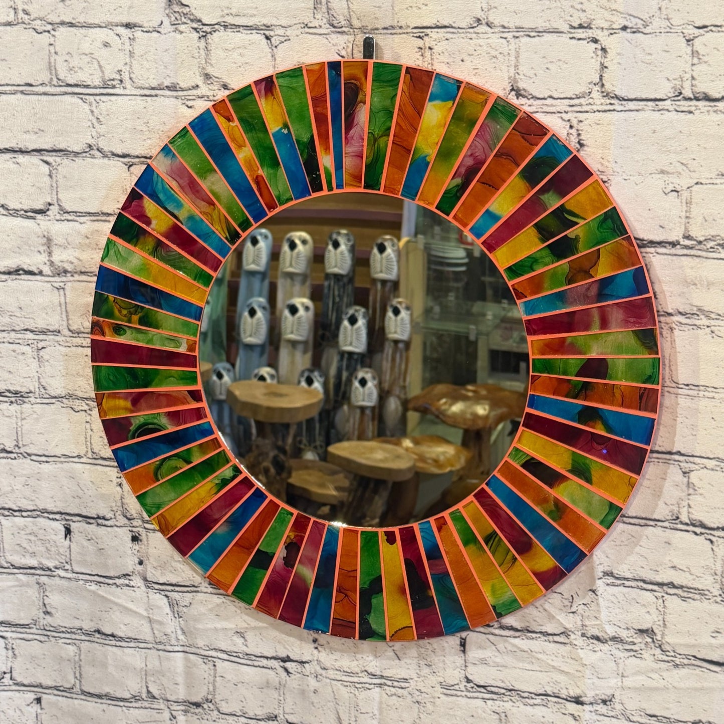 Rainbow Line Terracotta Mosaic Tile Wall Mirror 50cm x 50cm 20 Inches Handmade2