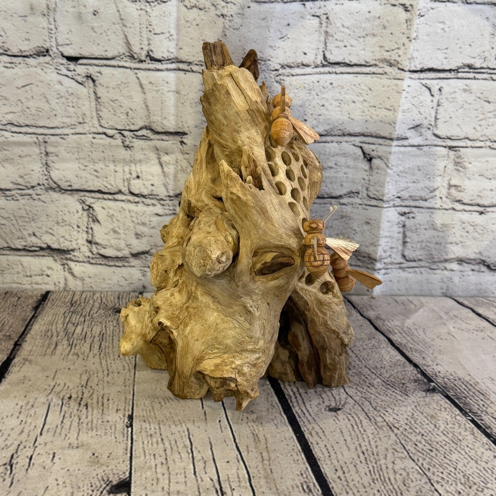 25cm Bees Honeycomb Mushroom Parasite Bee Wood Ornament Natural Carving Wooden3