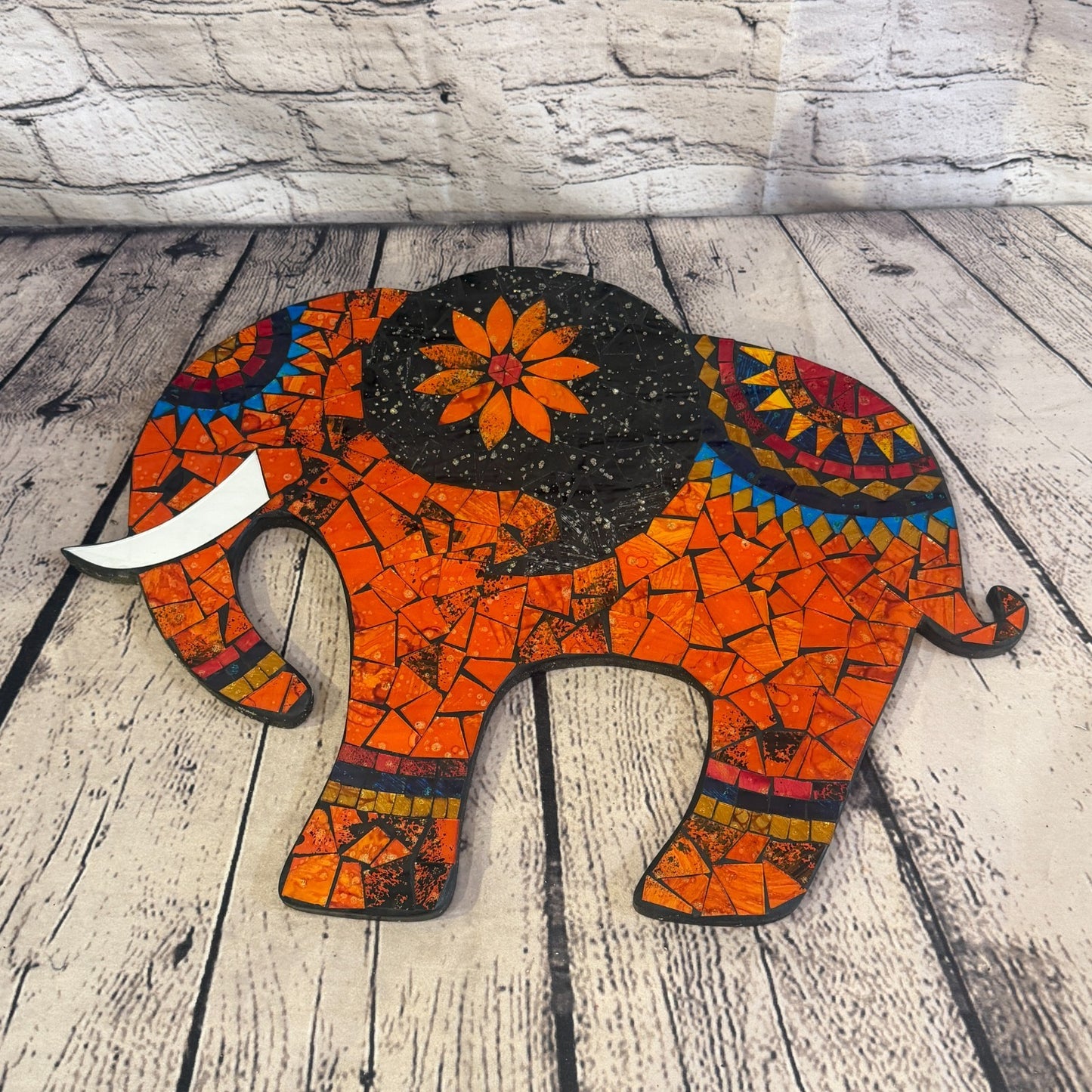 Orange Elephant Mosaic Tile Wall Mirror 40cm x 40cm 16 Inches Handmade3