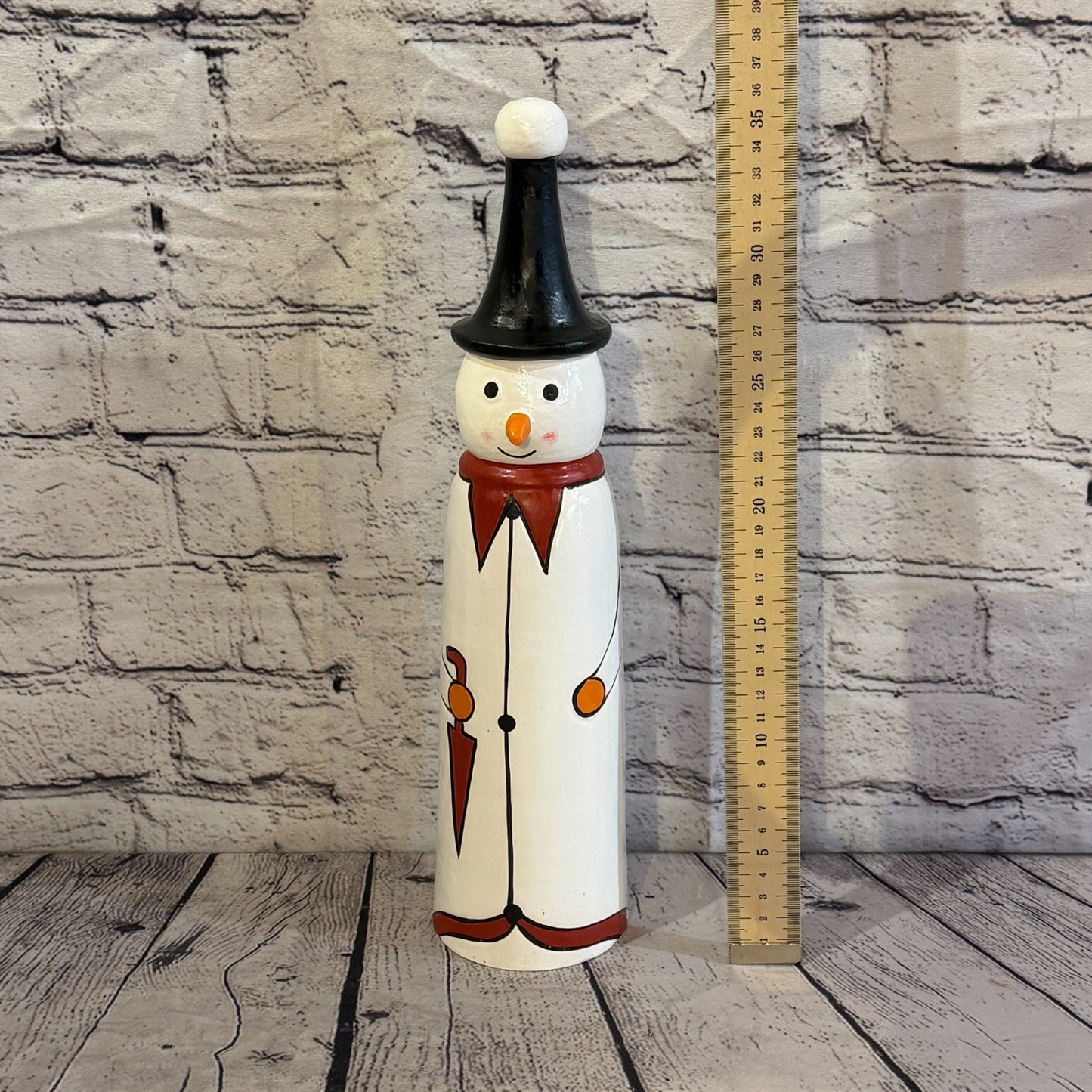 35cm x 8cm Black Pointy Hat Snowman Handcrafted Wood Xmas Christmas Ornament5