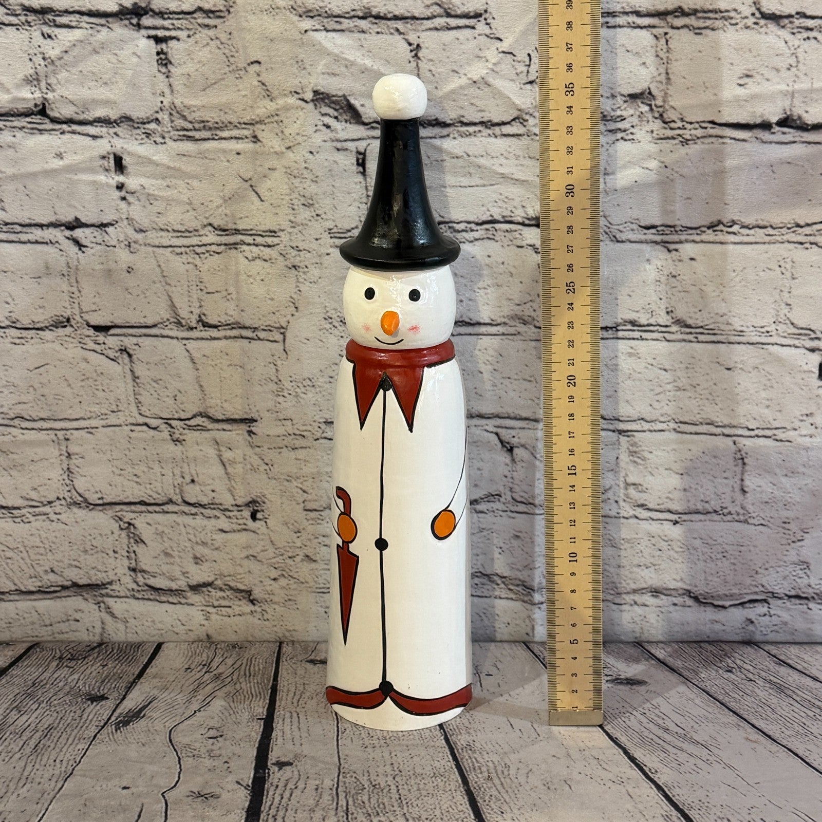 35cm x 8cm Black Pointy Hat Snowman Handcrafted Wood Xmas Christmas Ornament5