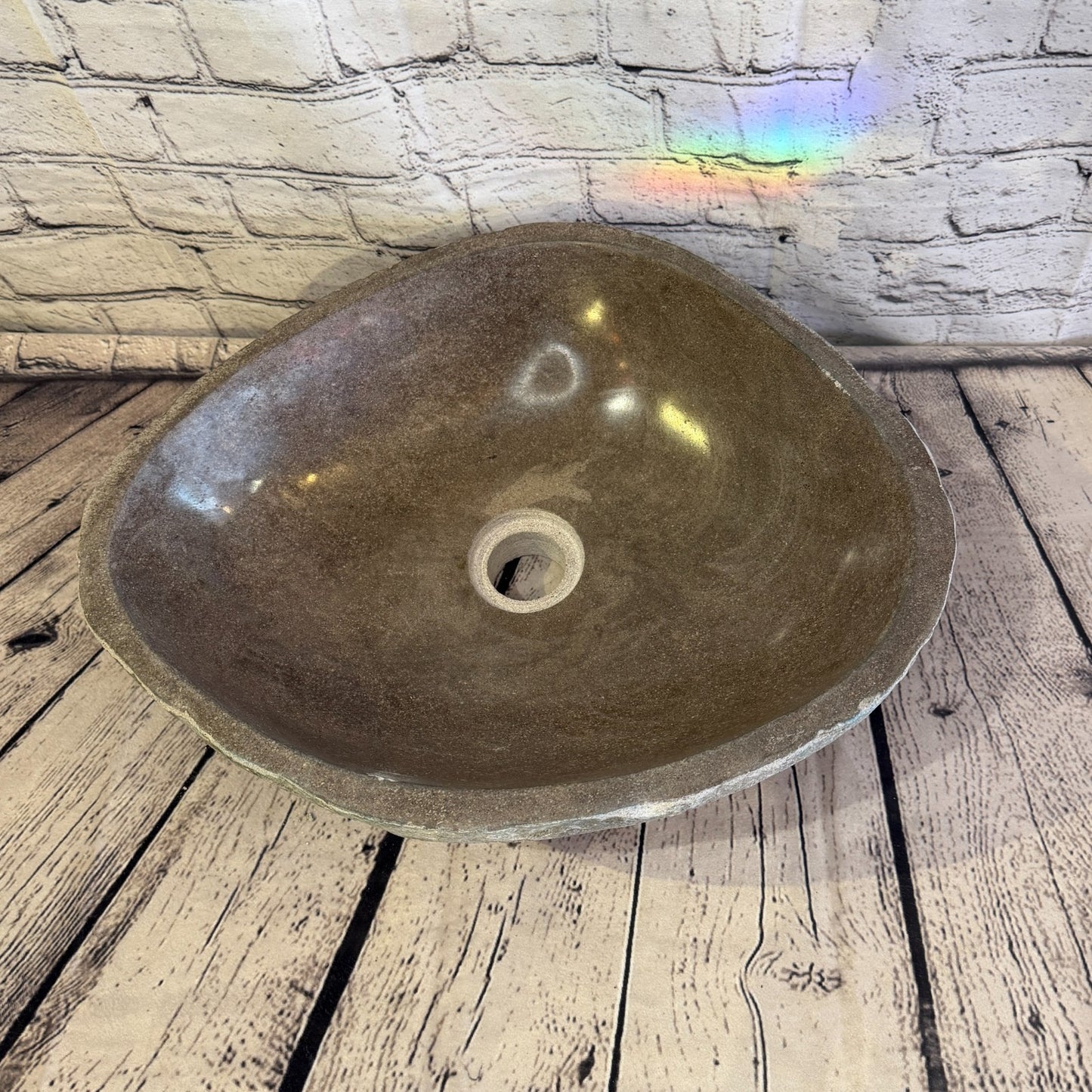 41cm x 34cm Wash Basin Bathroom Counter Top Washing River Stone Bowl Sink No 246