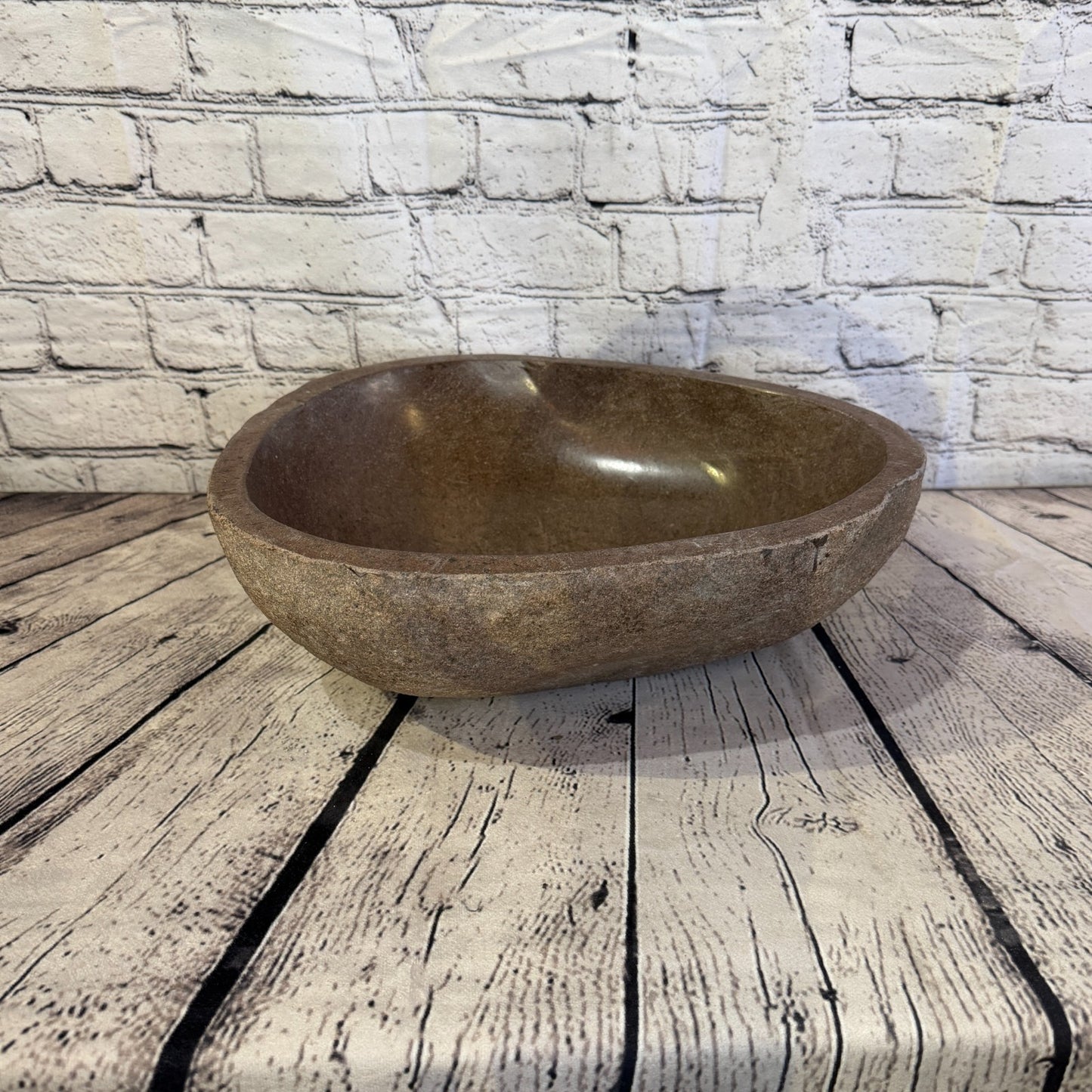 36cm x 32cm Wash Basin Bathroom Counter Top Washing River Stone Bowl Sink No 282