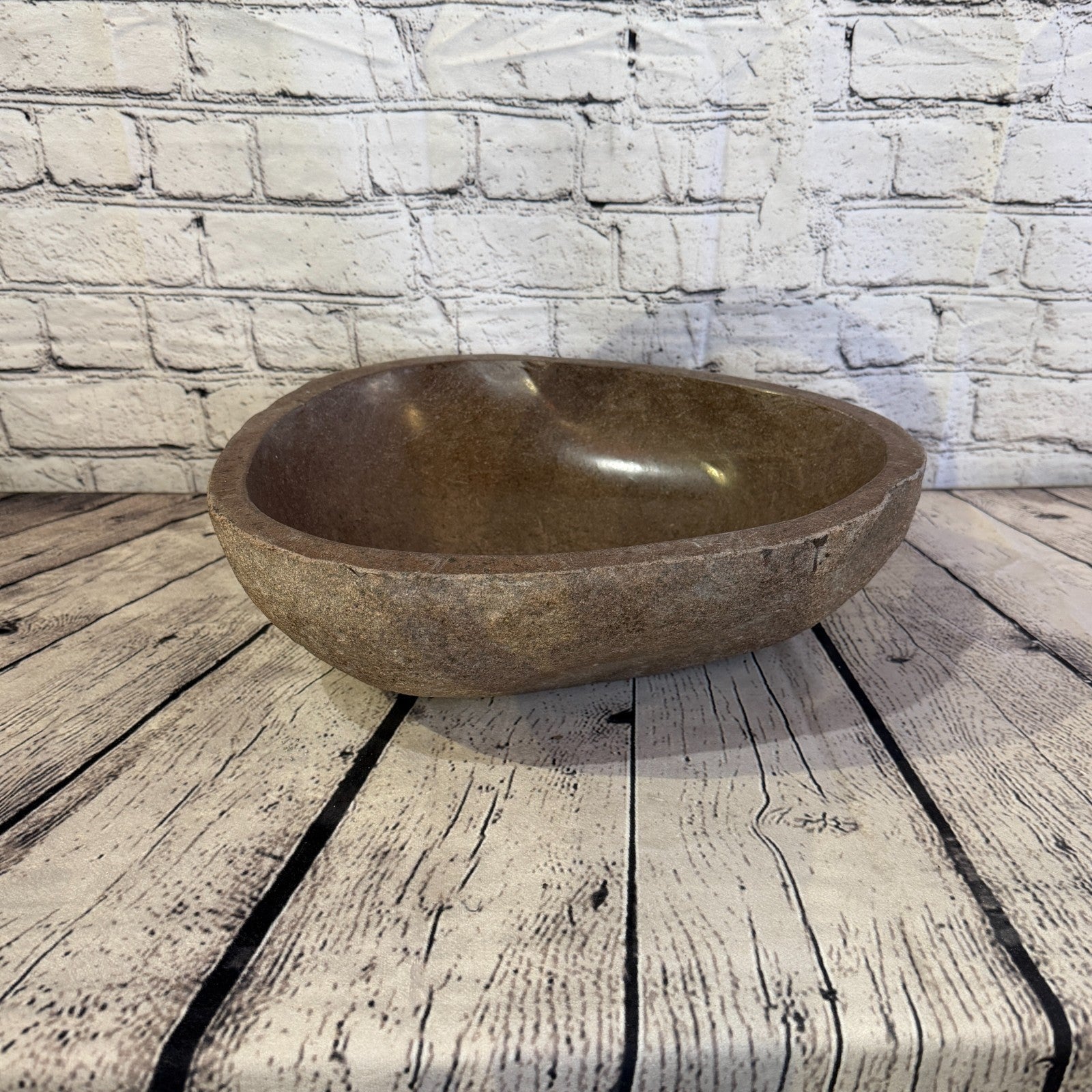 36cm x 32cm Wash Basin Bathroom Counter Top Washing River Stone Bowl Sink No 282
