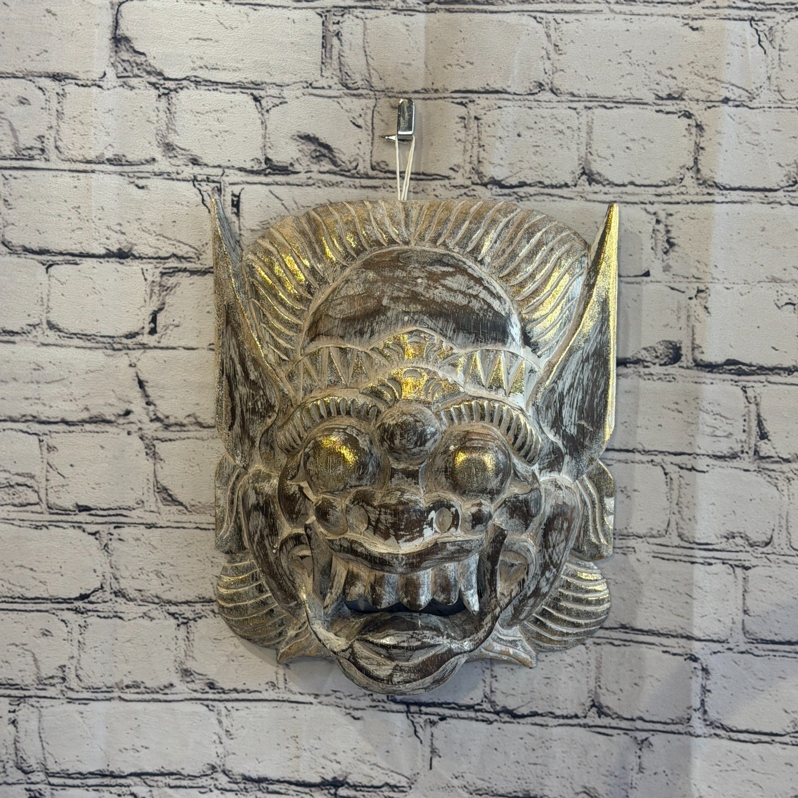 Brown With Gold Barong Wall Mask 30cm x 25cm Handmade And Fairtrade Hindu2