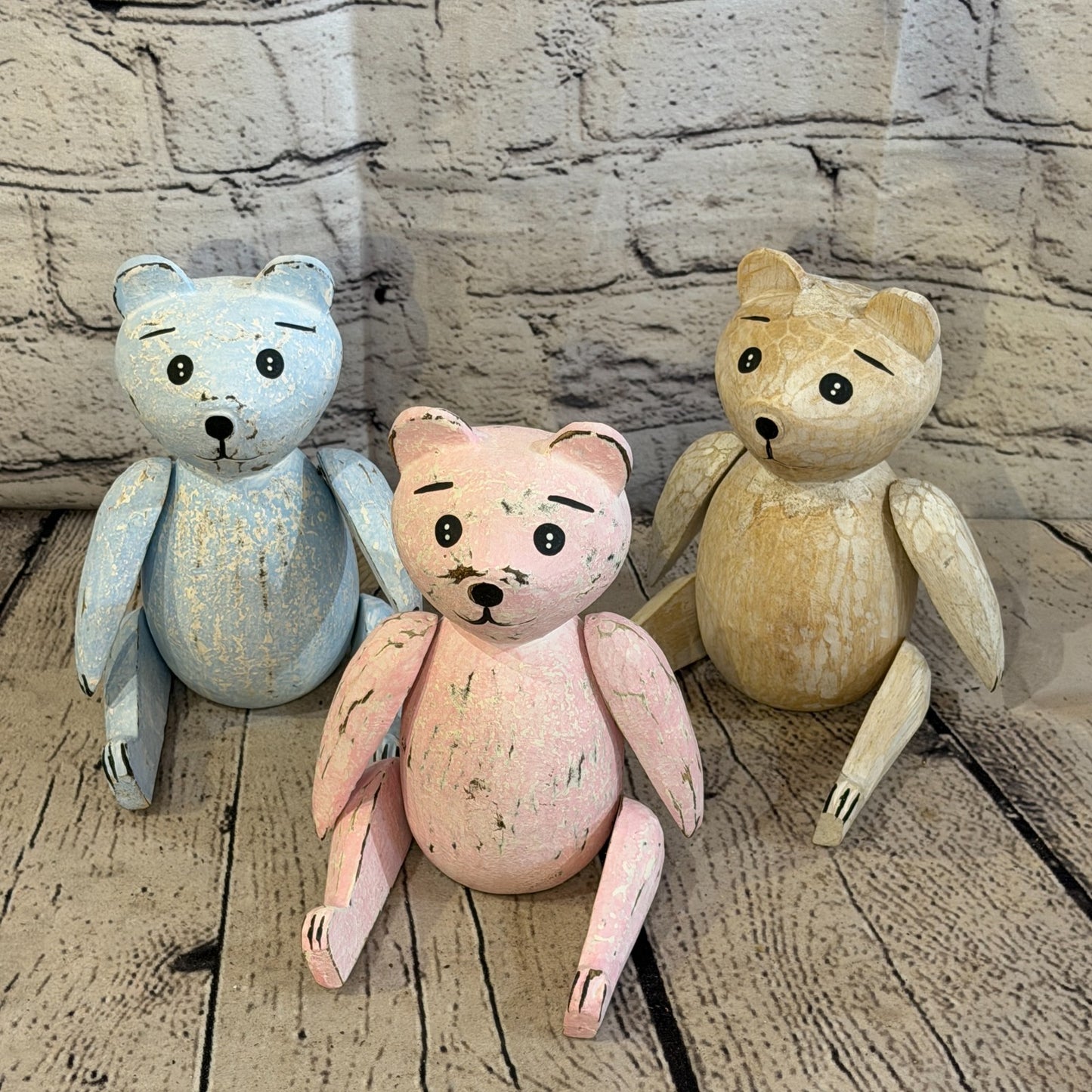 18cm Blue Teddy Bear Sitting Animal, Wooden Shelf Ornament Handmade & Fairtrade9