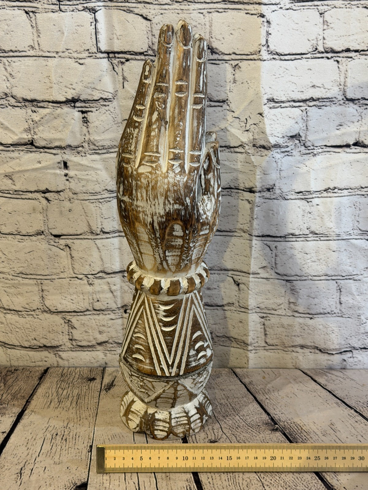 50cm Brown Wooden Hand Carved Praying Hands Incense Holder Two Parts8