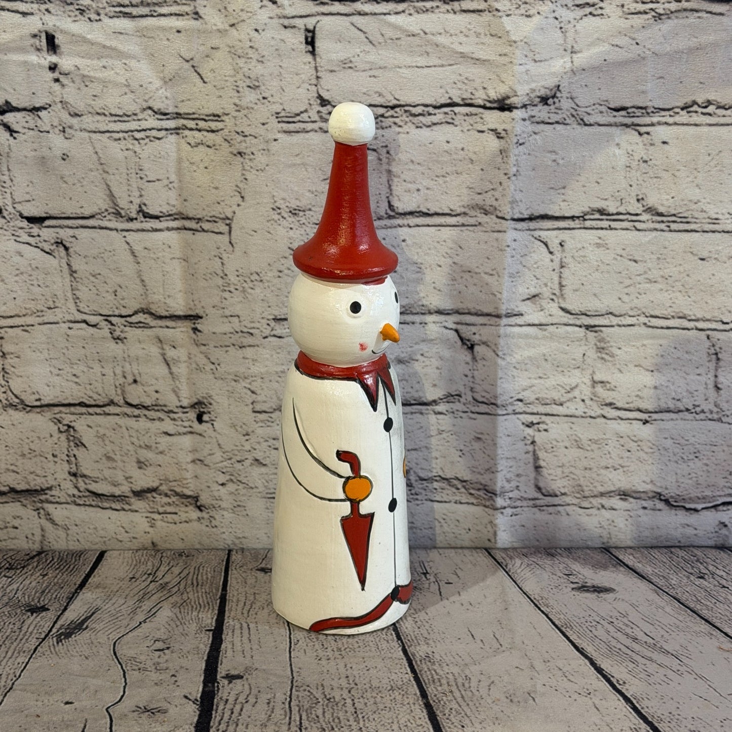 30cm x 8cm Red Pointy Hat Snowman Handcrafted Wood Xmas Christmas Ornament2