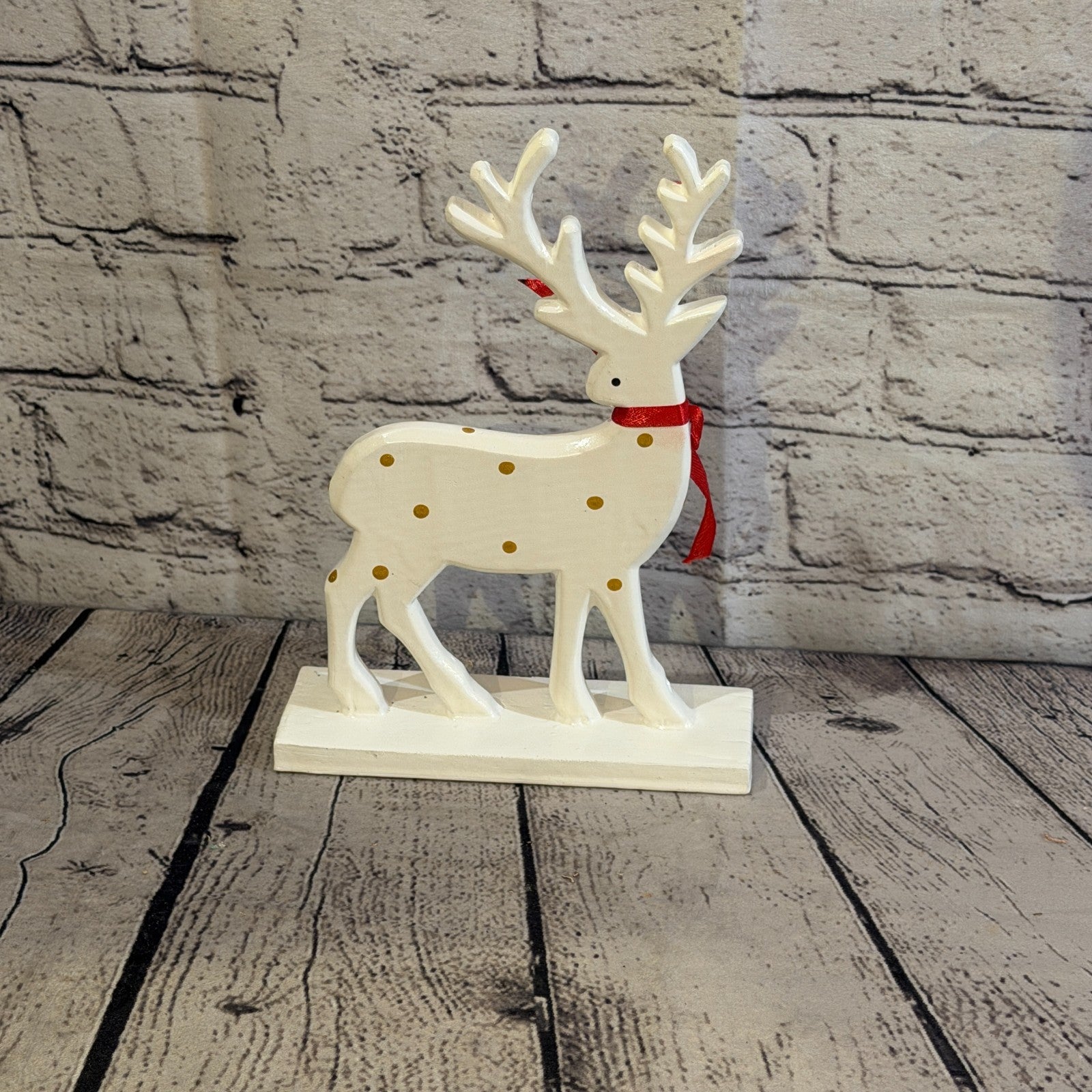 22cm x 14cm White Handcrafted Wood Reindeer Xmas Christmas Ornament Antlers4