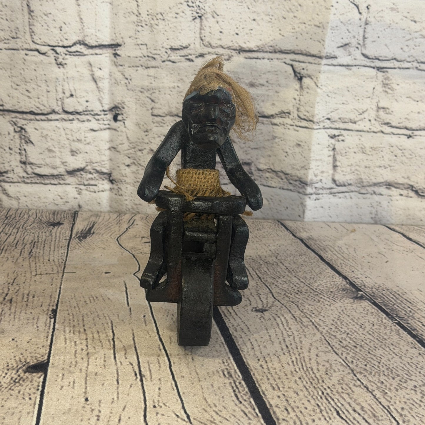 15cm Big Wheel Riding African Tribal Warrior Man Figure Statue Wood Hand Carved1