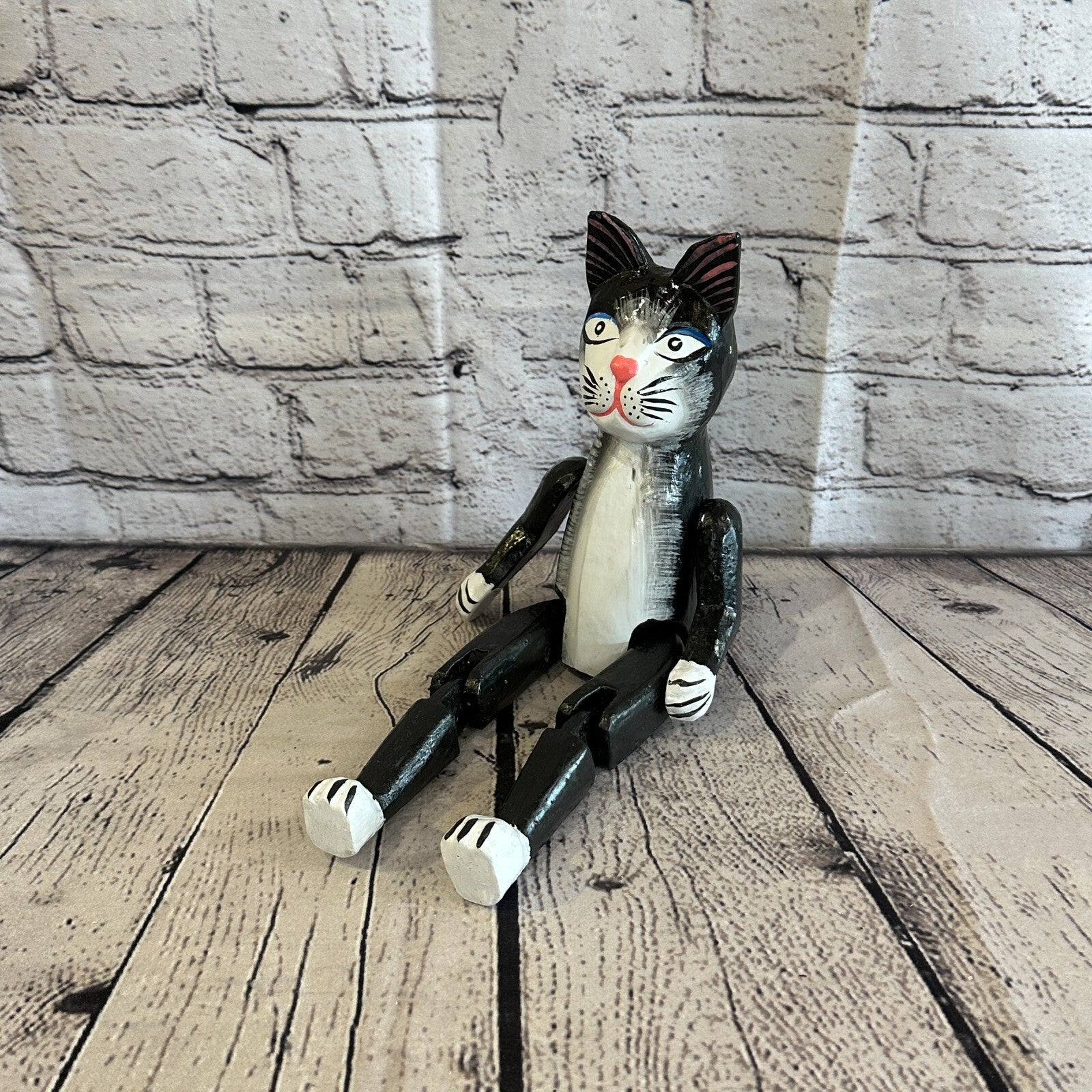 20cm Black Cat Sitting Animal, Wooden Shelf Ornament Handmade & Fairtrade1