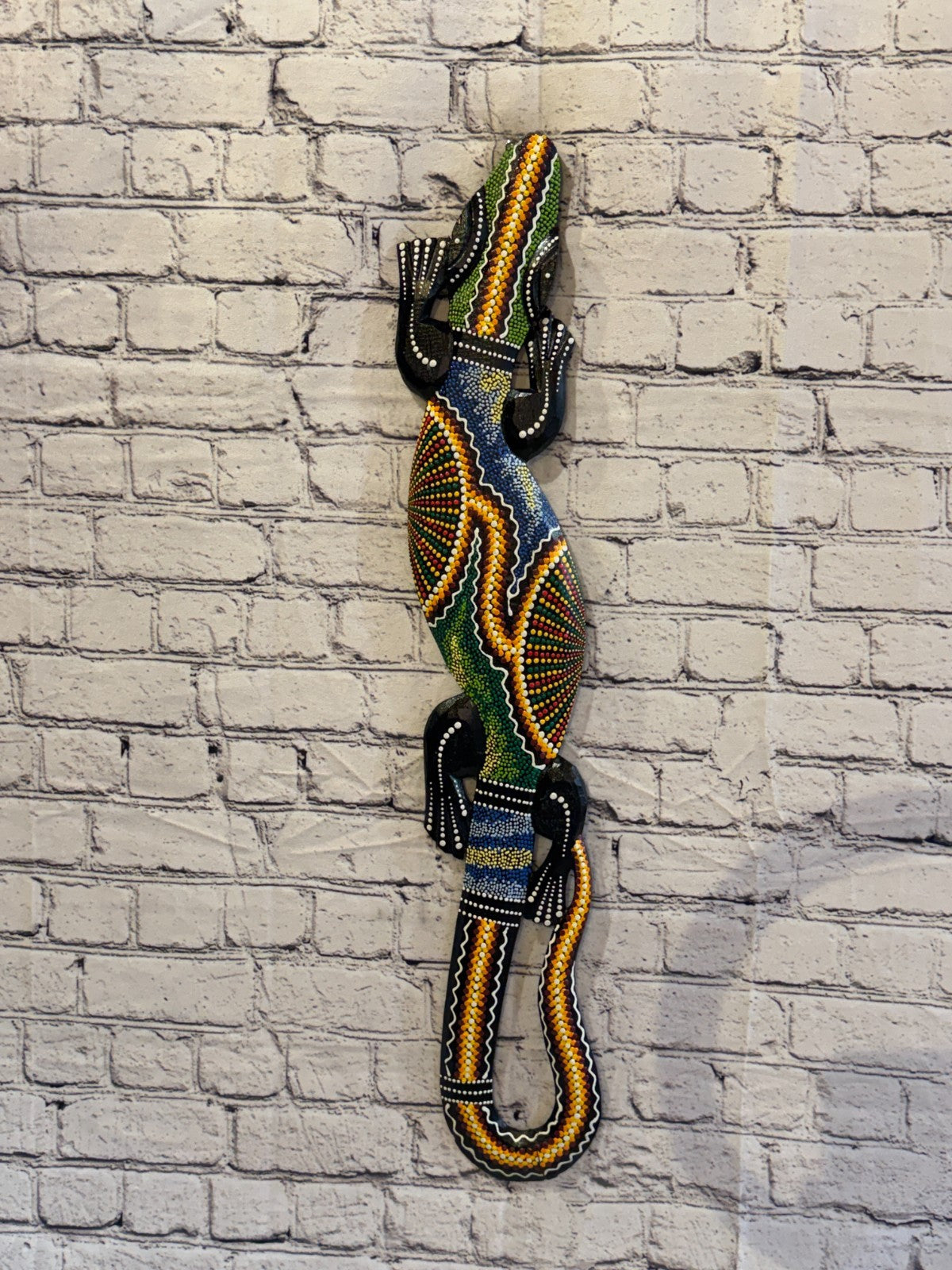 80cm Gecko Carved Wooden Dot Painted Ethnic Tribal Tiki Wall Art No 5 New2