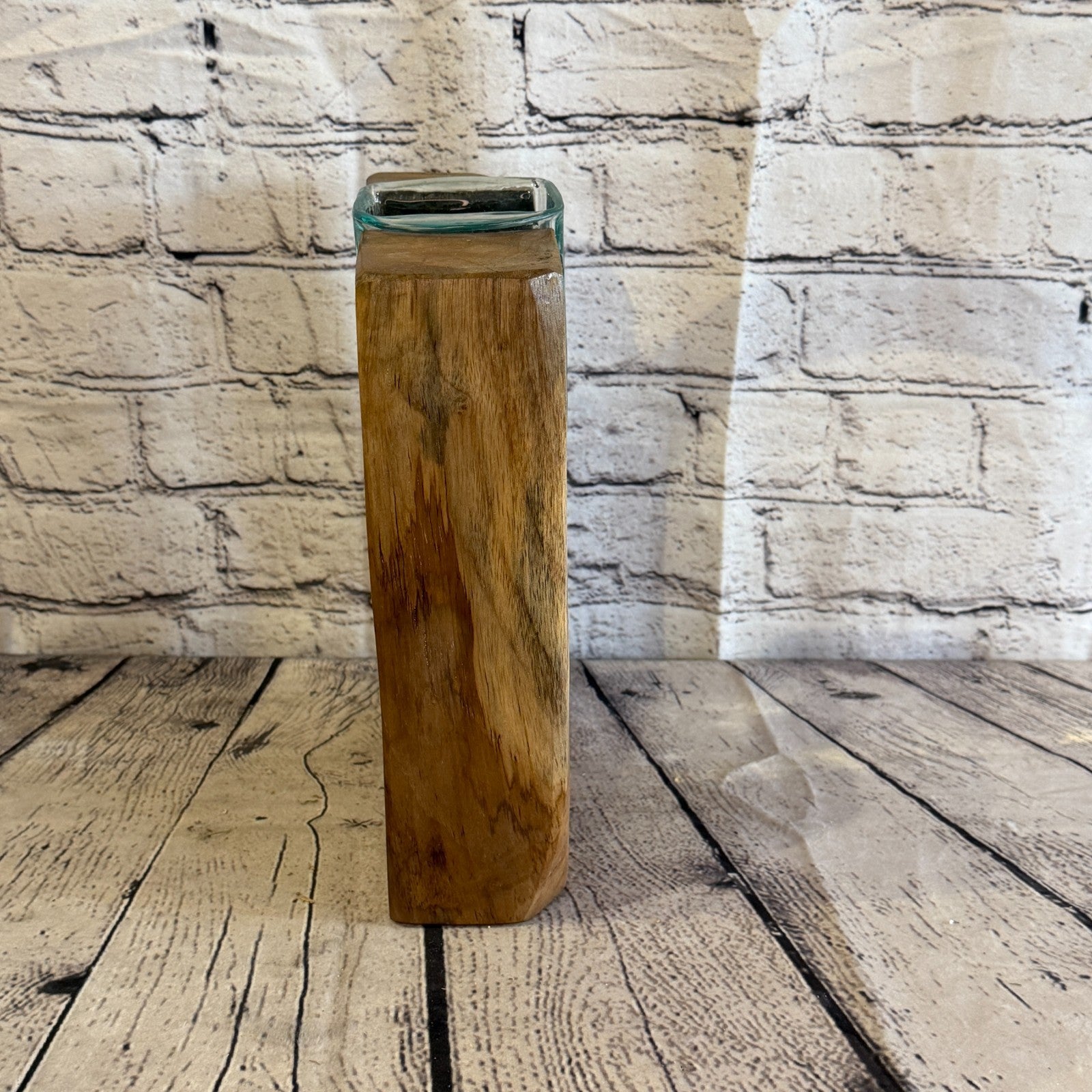 25cm Tall Block Vase Colour Melted Glass Wood Decorative Vase Glass Sculpture3