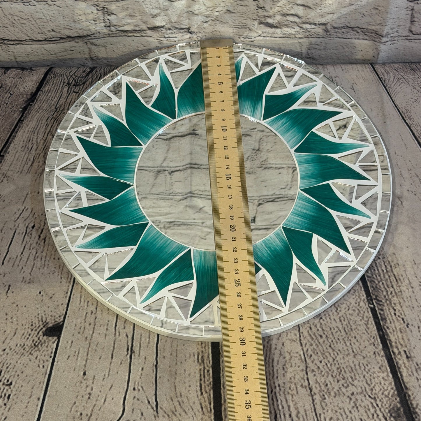 Green Sun Flame Mosaic Tile Wall Mirror 30cm x 30cm 12 Inches Handmade4