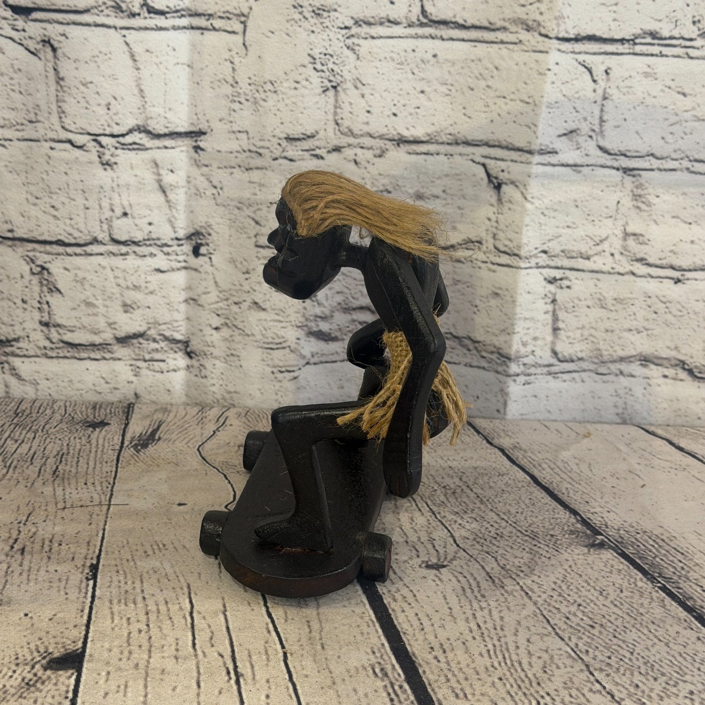 15cm Skateboard Riding African Tribal Warrior Man Figure Statue Wood Hand Carved3