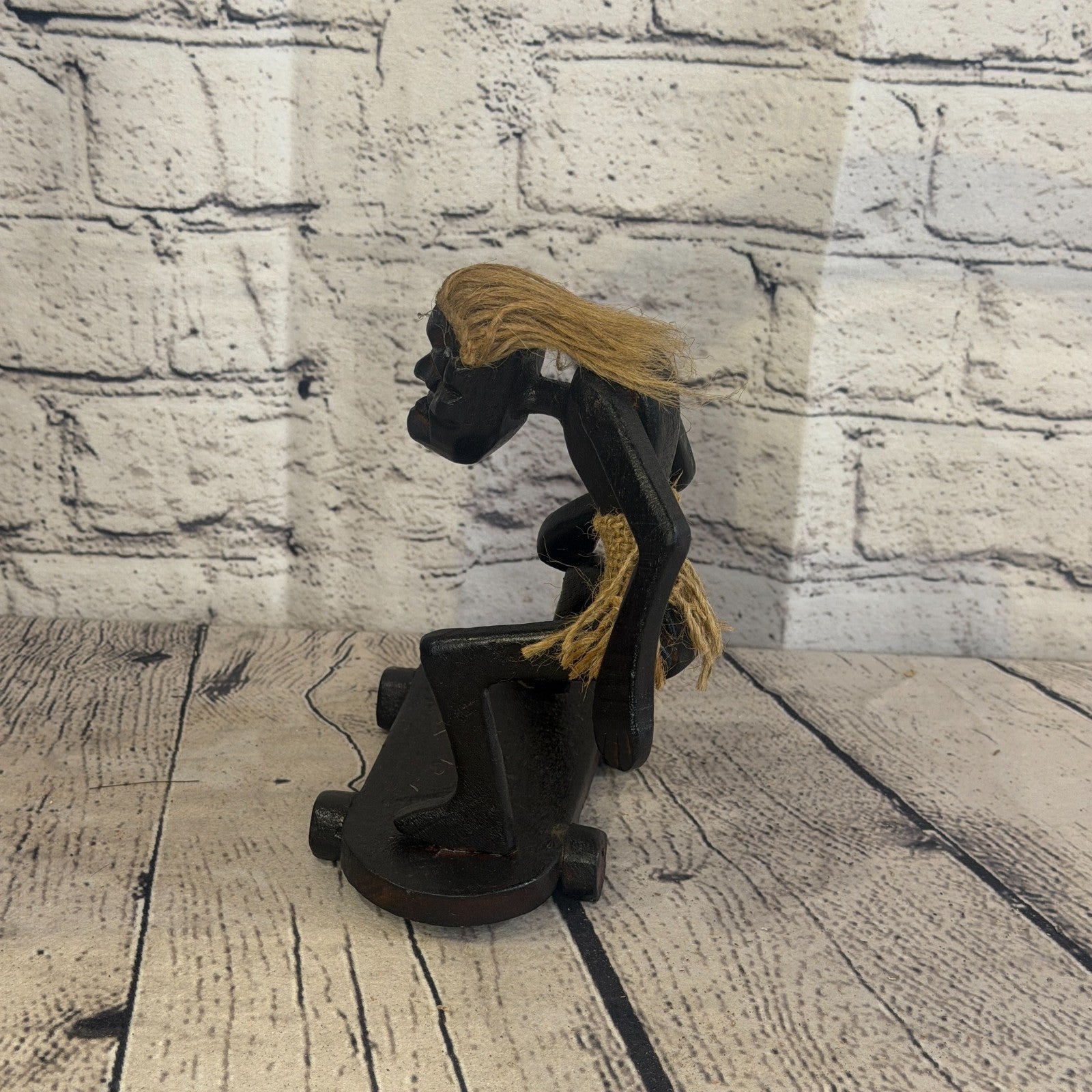15cm Skateboard Riding African Tribal Warrior Man Figure Statue Wood Hand Carved3