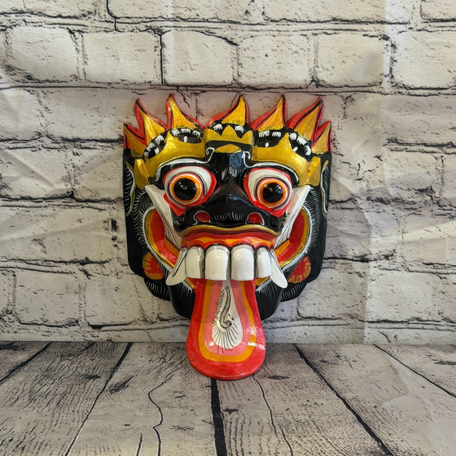 25cm Rangda Demon Black Dragon Hindu Deity Wooden Hand Carved Mask Painted2
