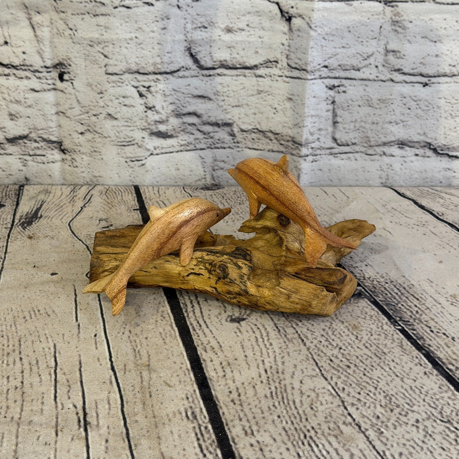 15cm Double Dolphin Mushroom Parasite Ornament Natural Carving Fairtrade Wooden4