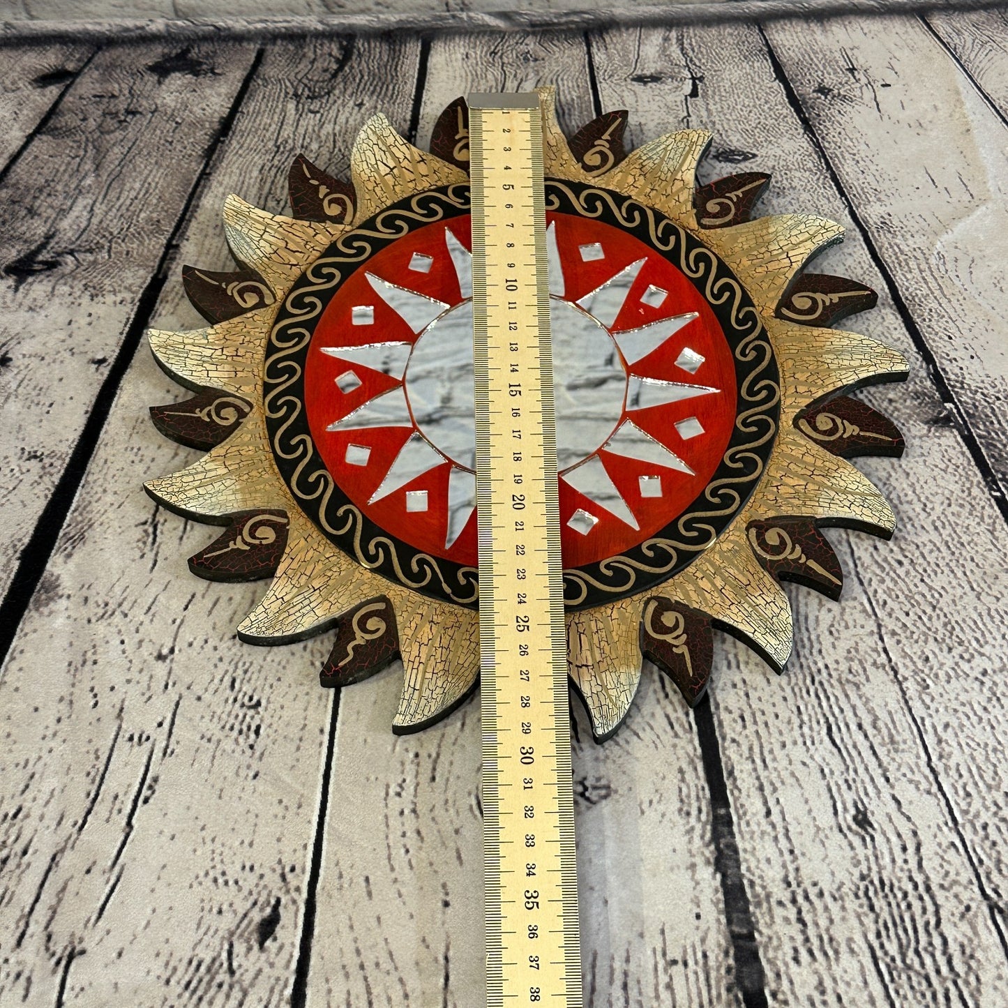 Red Gold Sun Mosaic Tile Wall Mirror 30cm x 30cm 12 Inches Handmade Fairtrade5