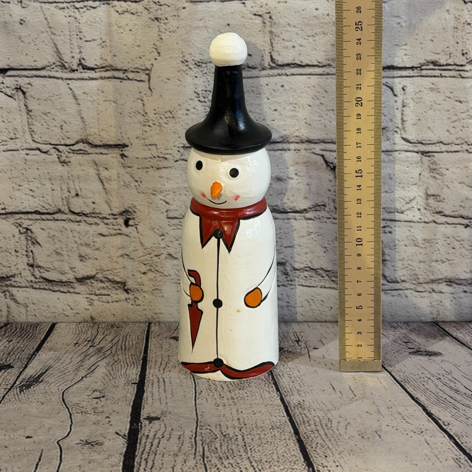 25cm x 8cm Black Pointy Hat Snowman Handcrafted Wood Xmas Christmas Ornament5