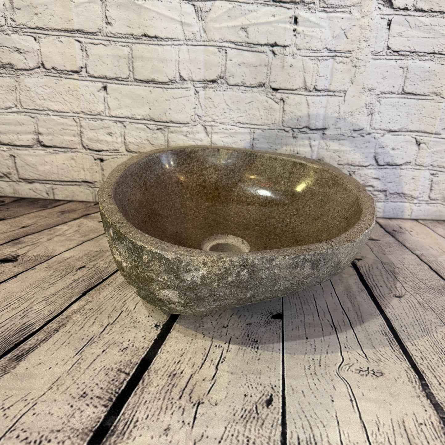 34cm x 33cm Wash Basin Bathroom Counter Top Washing River Stone Bowl Sink No 301