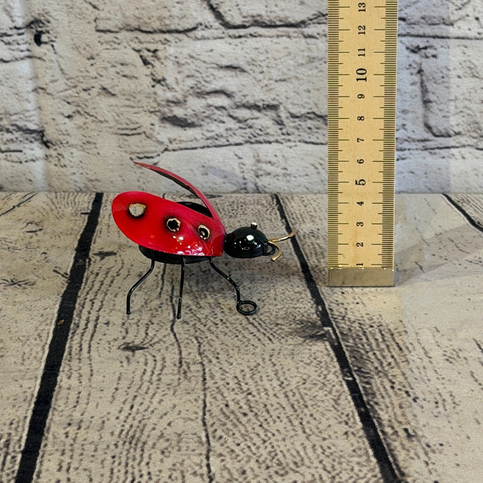 8cm x 8cm Colourful Red Ladybird Bug Metal Tin Standing Ornament Statue5